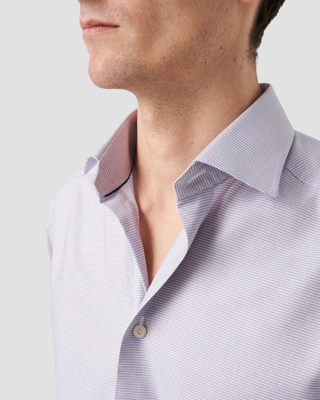 Pink Houndstooth Cotton & Tencel Contemporary Fit Shirt - ETON - Image 3