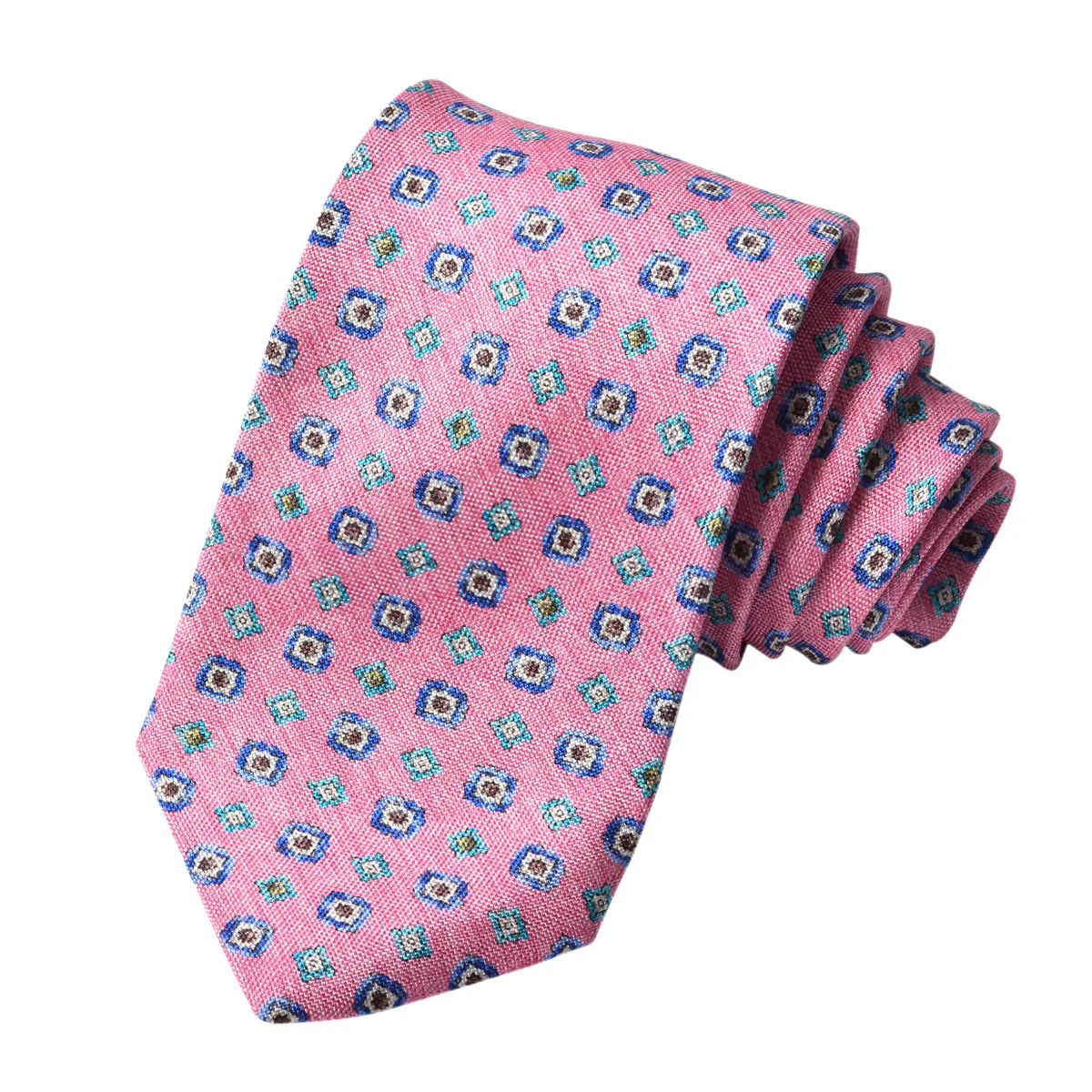 Pink Mélange Medallion Printed Panama Silk Tie - DION