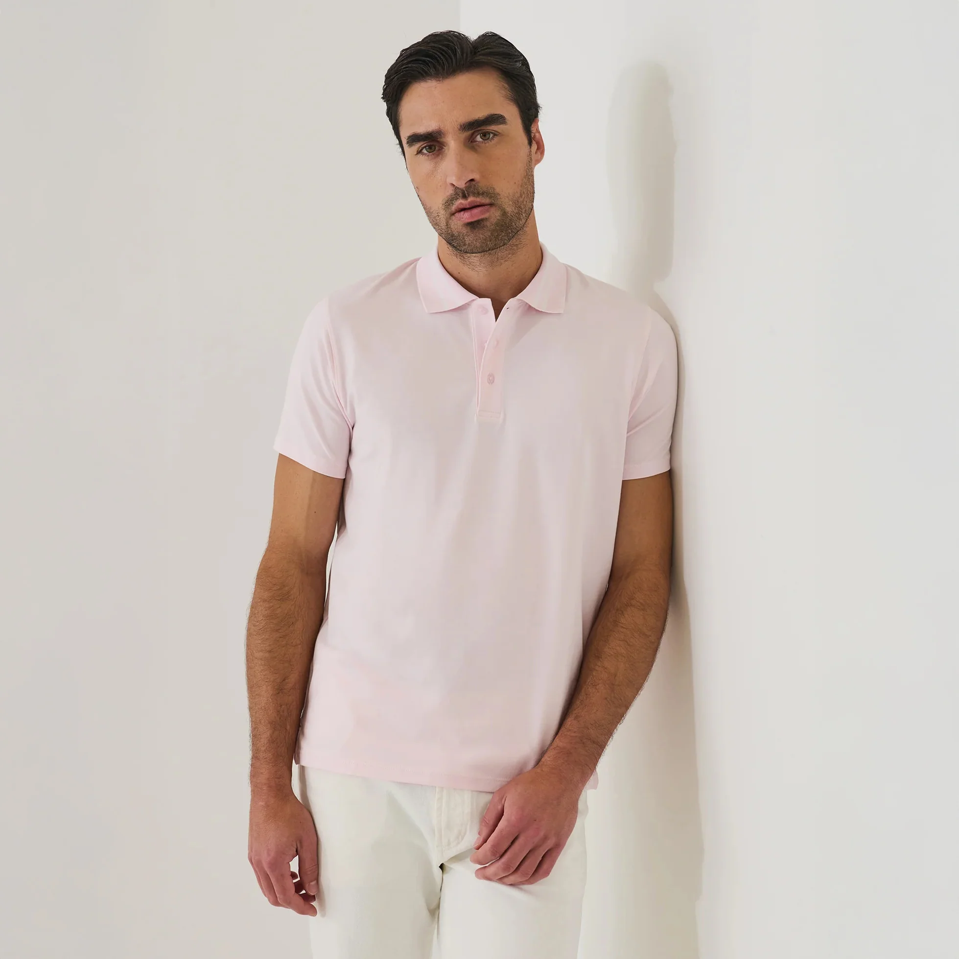 Pixie Pink Tipped Iconic Pima Cotton Stretch Button Polo Shirt - Patrick Assaraf