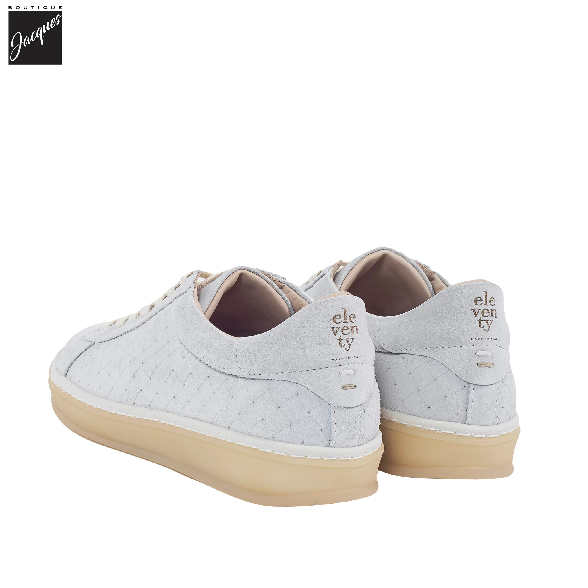 Platinum Gray Suede Leather Woven-Effect Sneaker - Eleventy - Image 3