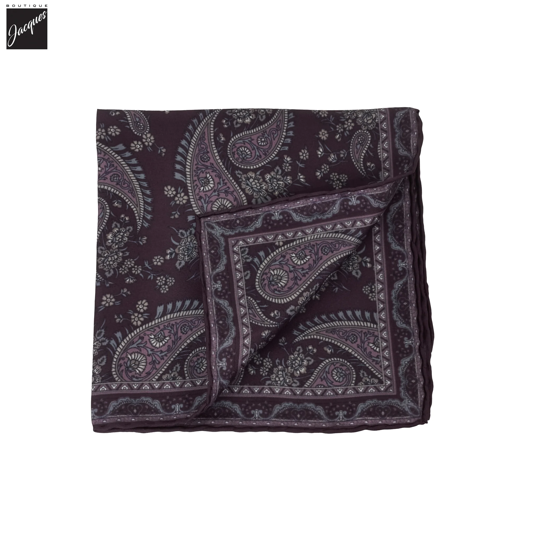 Plum Paisley Patterned Silk Hankie - Paolo Albizzati