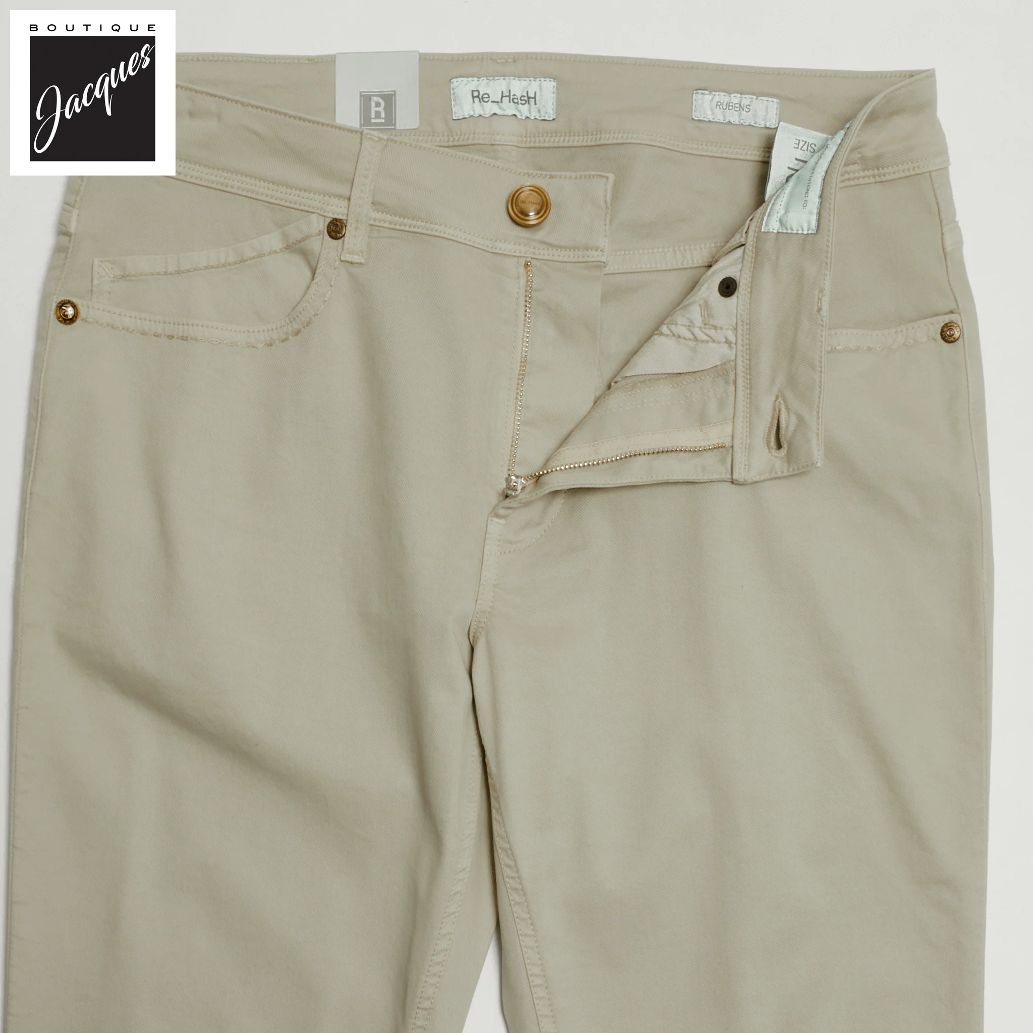 Light Khaki Cotton-Lyocell Twill 5-Pocket Pants - Re-Hash - Image 3
