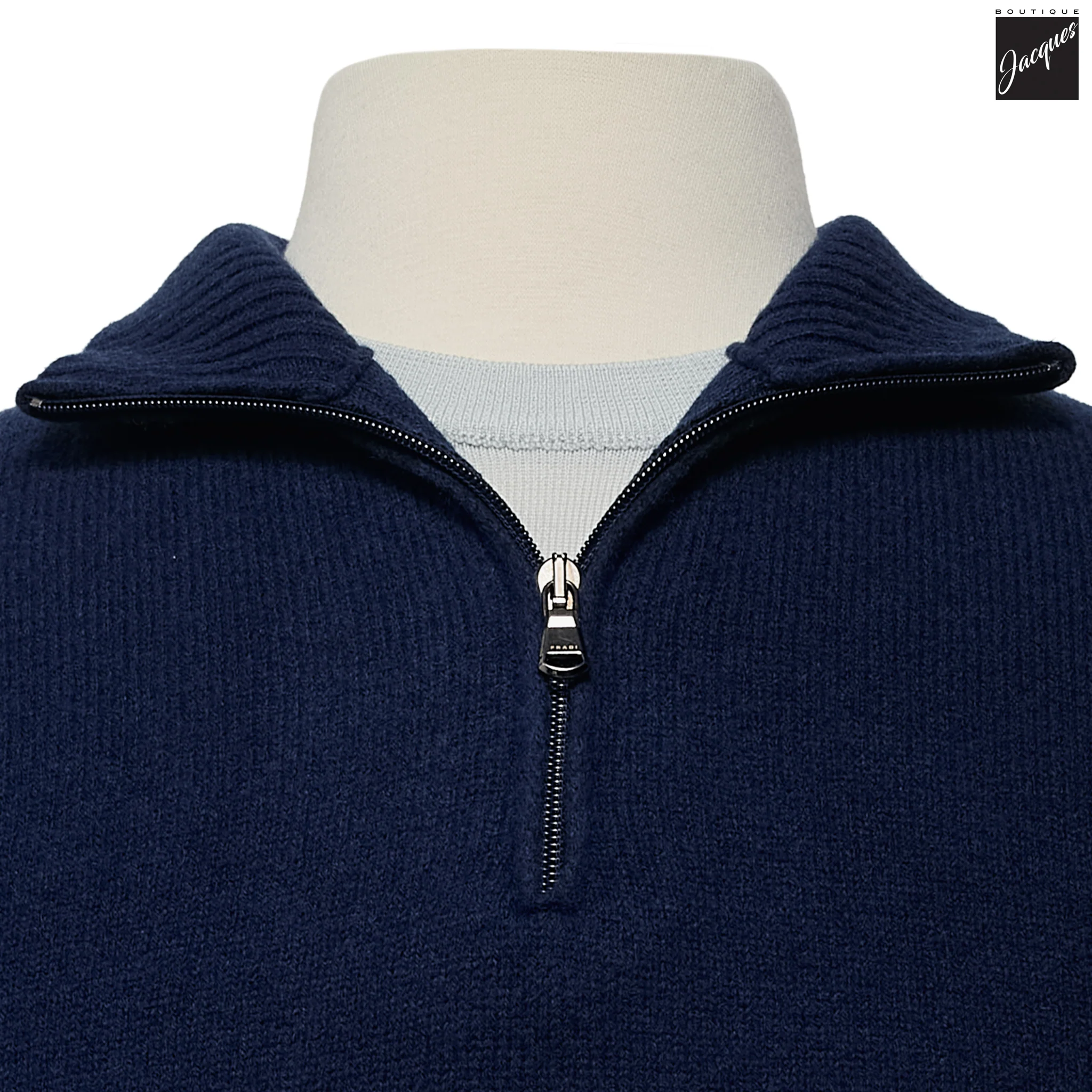 Royal Blue Extra-Fine Air Wool Half Zip Sweater - Fradi - Image 3