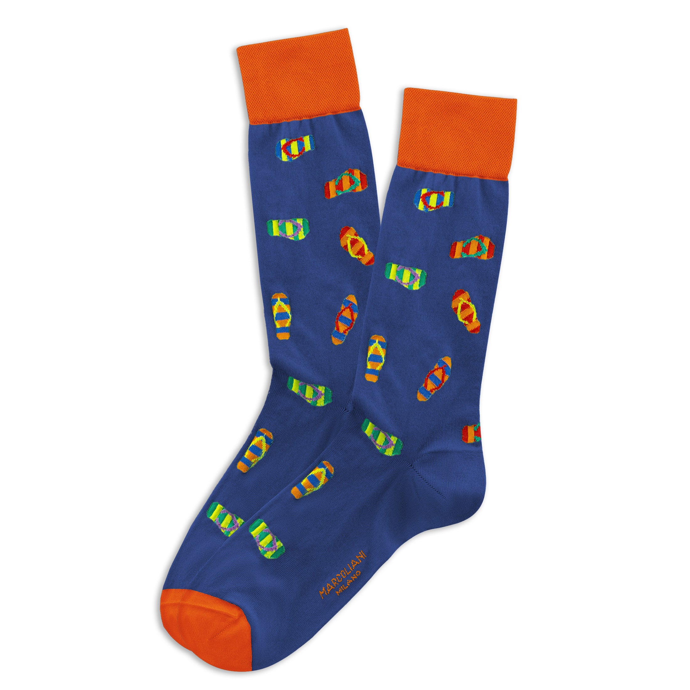 Royal Blue Flip Flop Motif Pima Cotton Mid-Calf Socks - Marcoliani