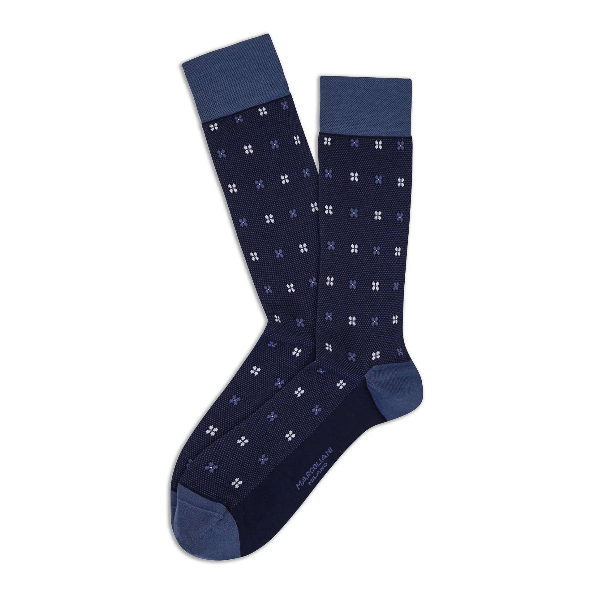 Royal Blue Lisle Tie Flowers Pima Cotton Mid-Calf Sock - Marcoliani