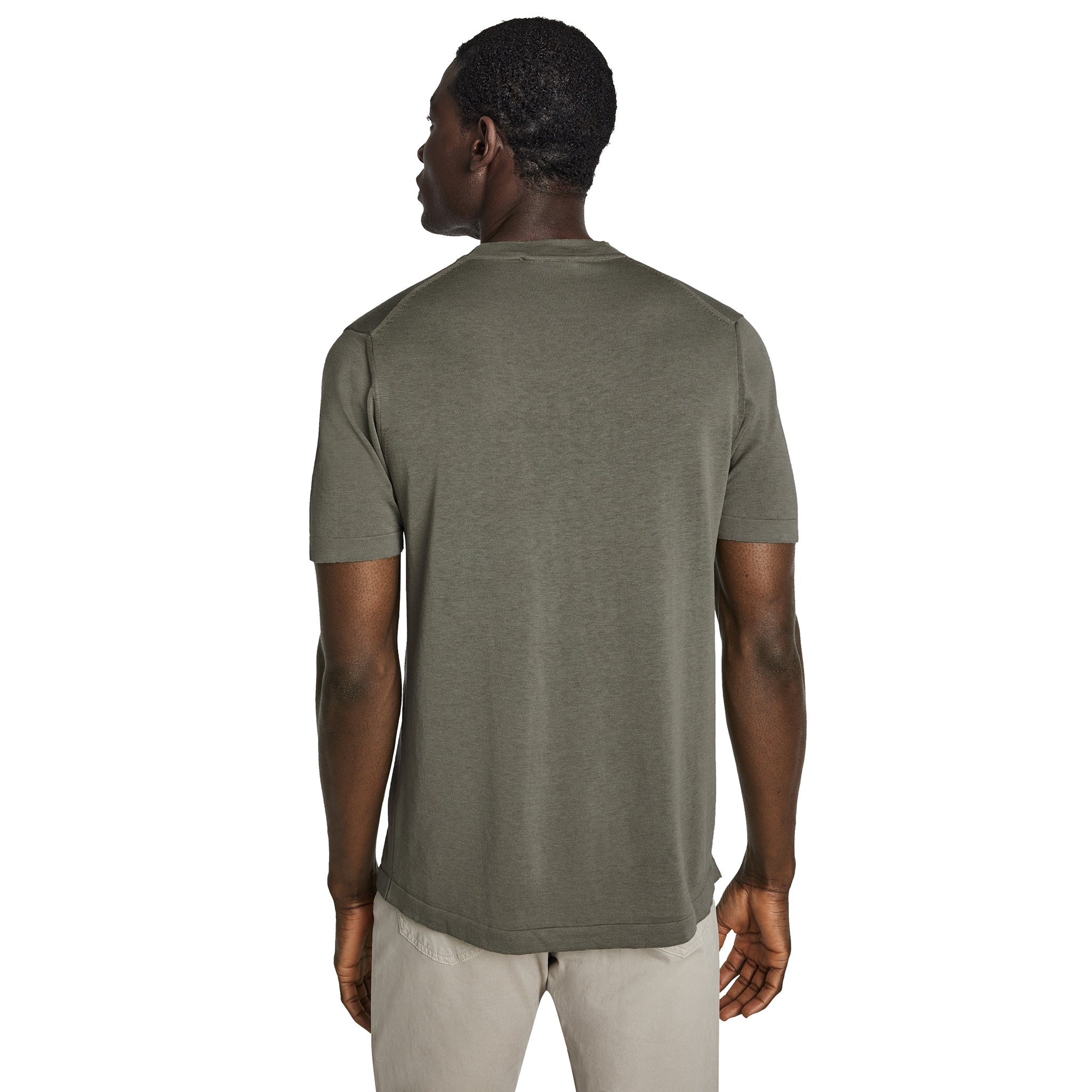 Sage Green Cotton Silk Knit Short Sleeve Wellington Crewneck - Jack Victor - Image 3