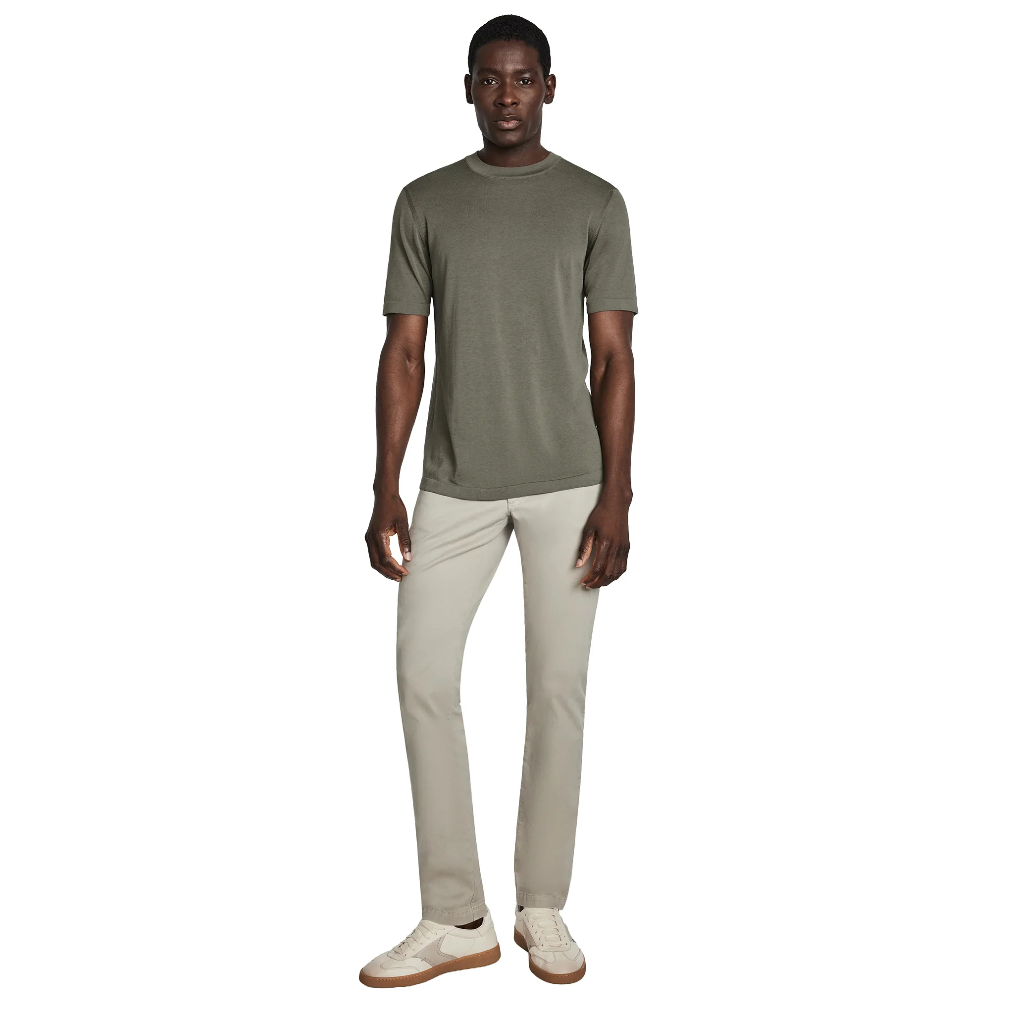 Sage Green Cotton Silk Knit Short Sleeve Wellington Crewneck - Jack Victor - Image 4