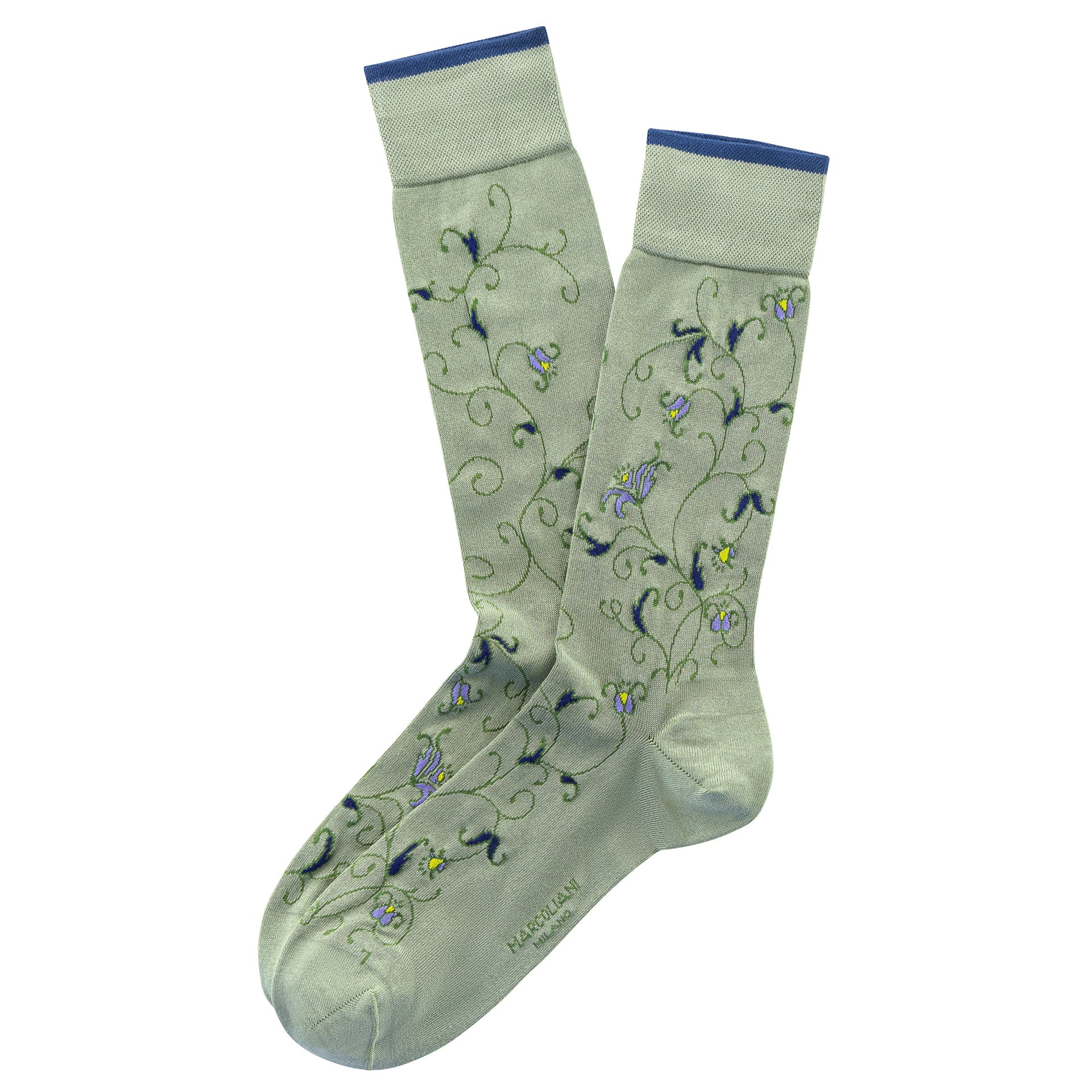 Sage Green Fresh of Modal Kalee Flower Mid-Calf Socks - Marcoliani