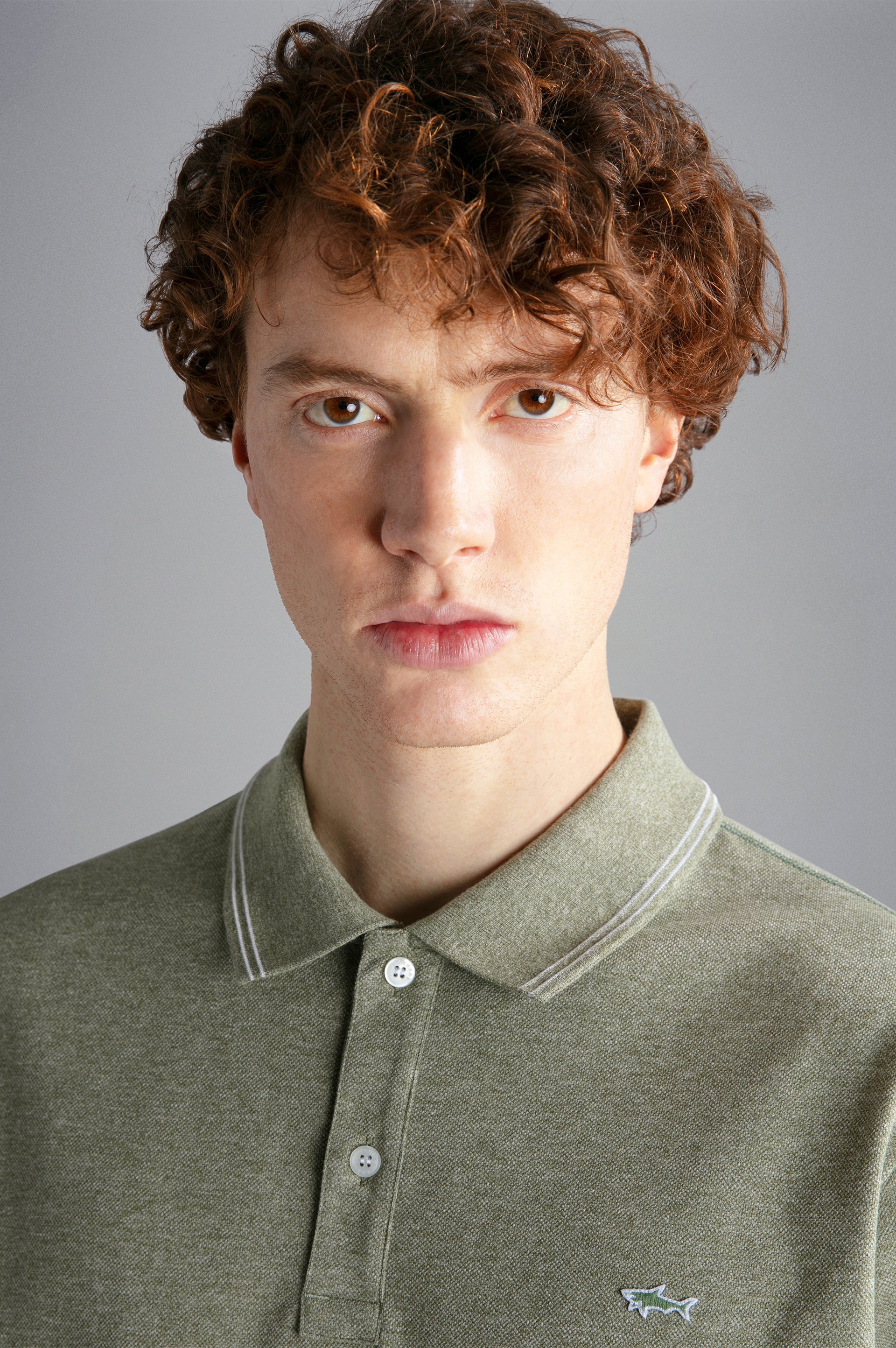 Sage Green Melange Cotton Polo Shirt - PAUL & SHARK - Image 6