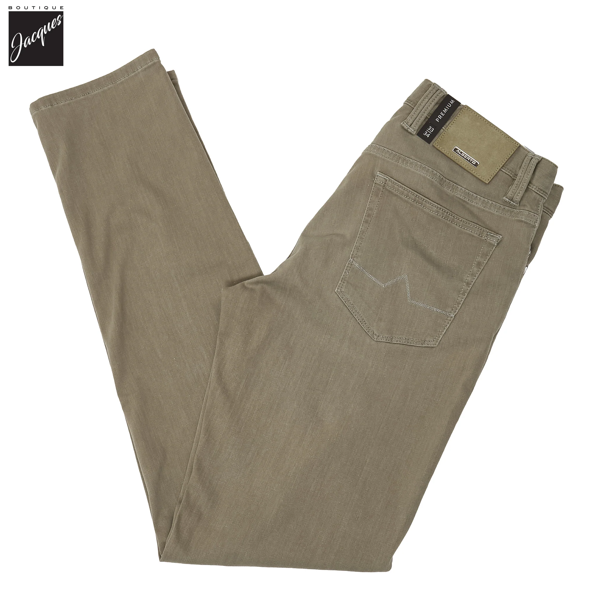 Sage Green Premium Regular Fit Soft Ultralight Five Pocket Pants - ALBERTO - Image 4