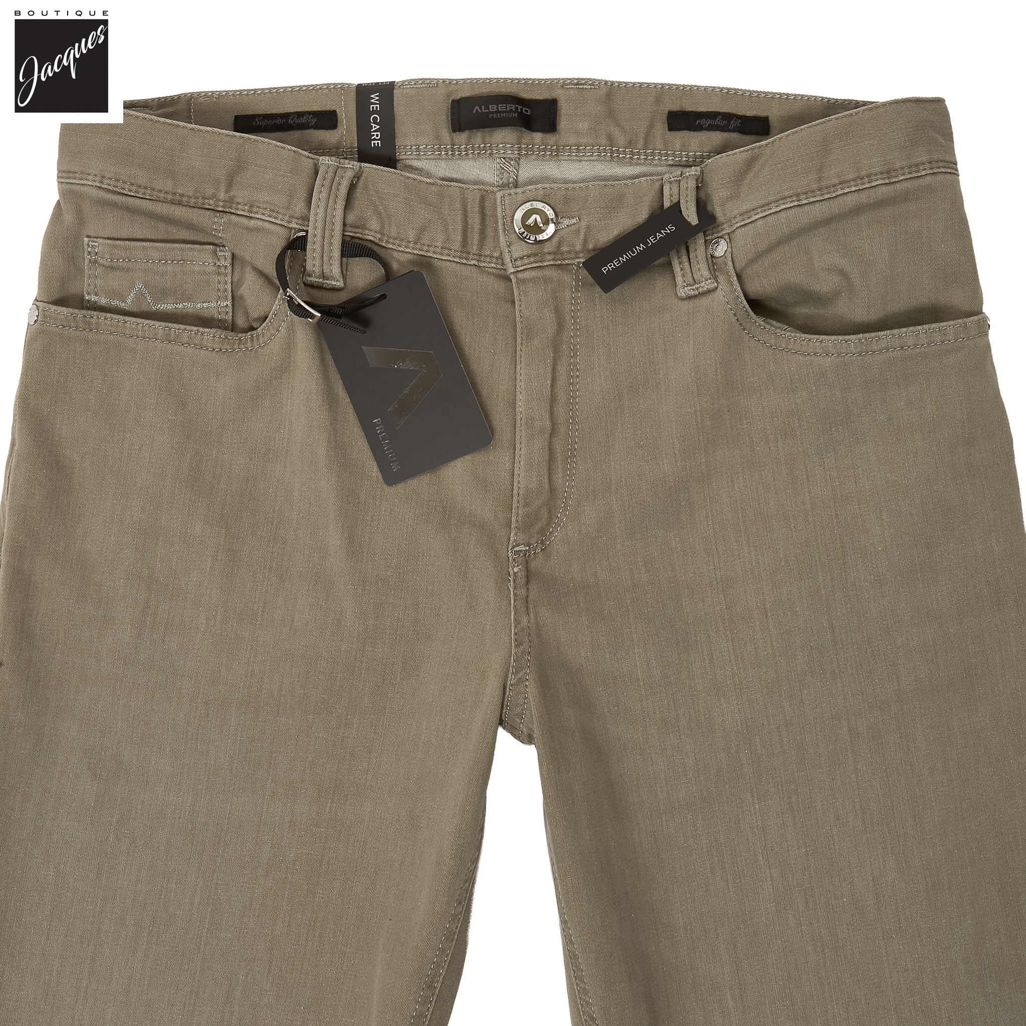 Sage Green Premium Regular Fit Soft Ultralight Five Pocket Pants - ALBERTO - Image 5