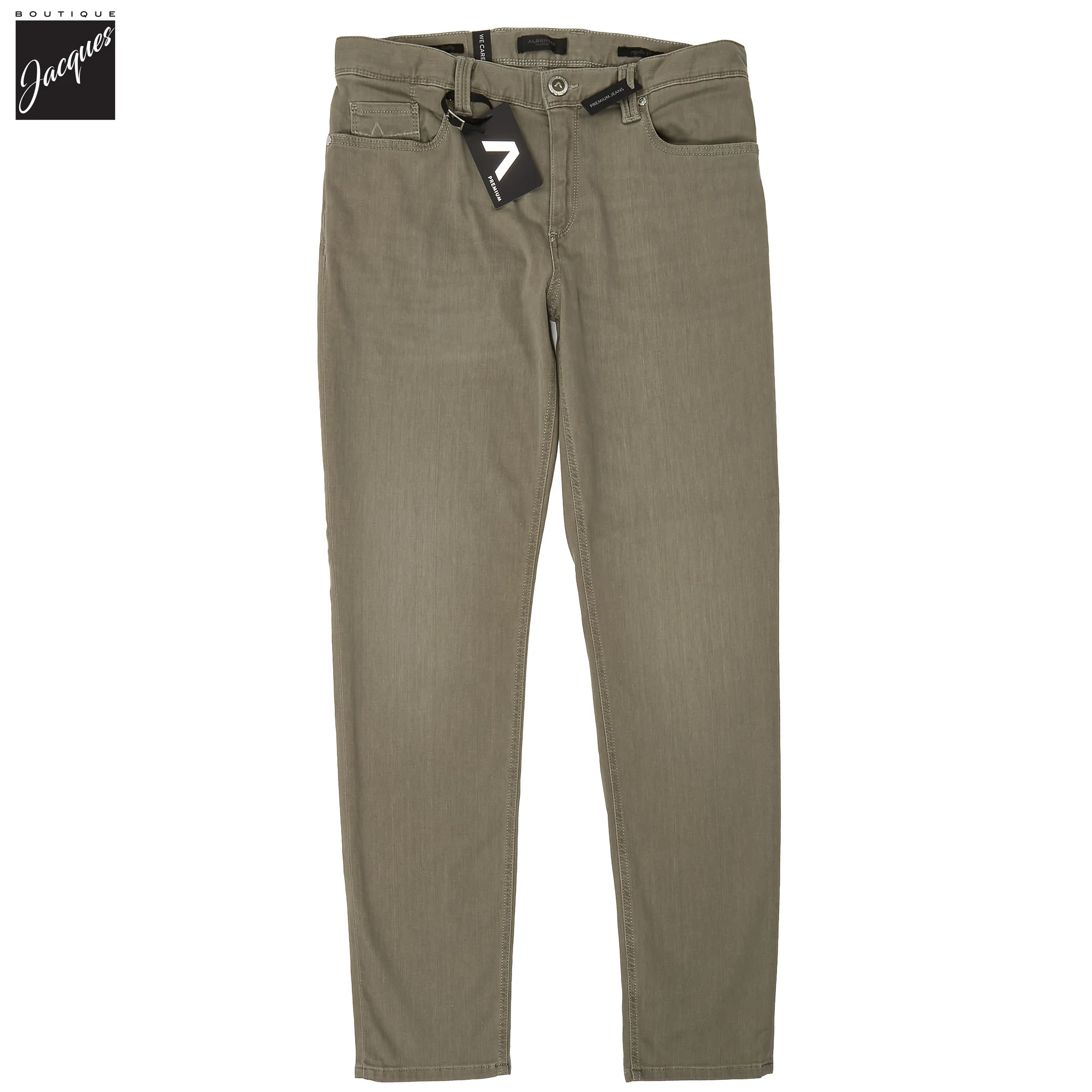 Sage Green Premium Regular Fit Soft Ultralight Five Pocket Pants - ALBERTO - Image 6