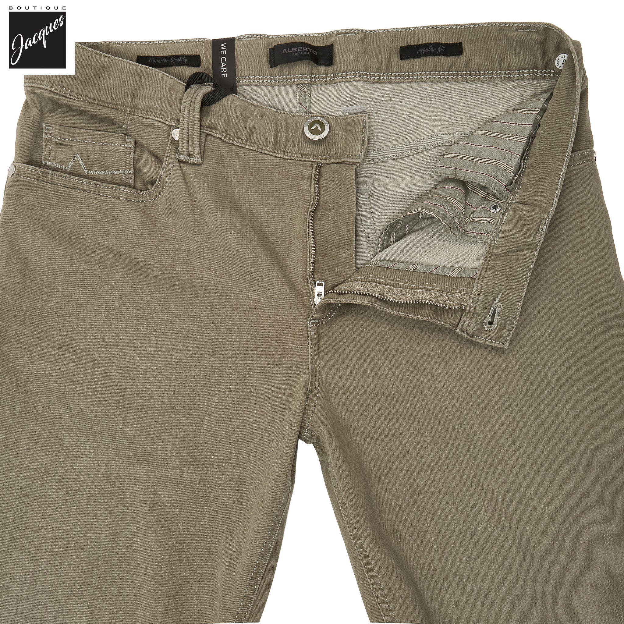 Sage Green Premium Regular Fit Soft Ultralight Five Pocket Pants - ALBERTO - Image 7