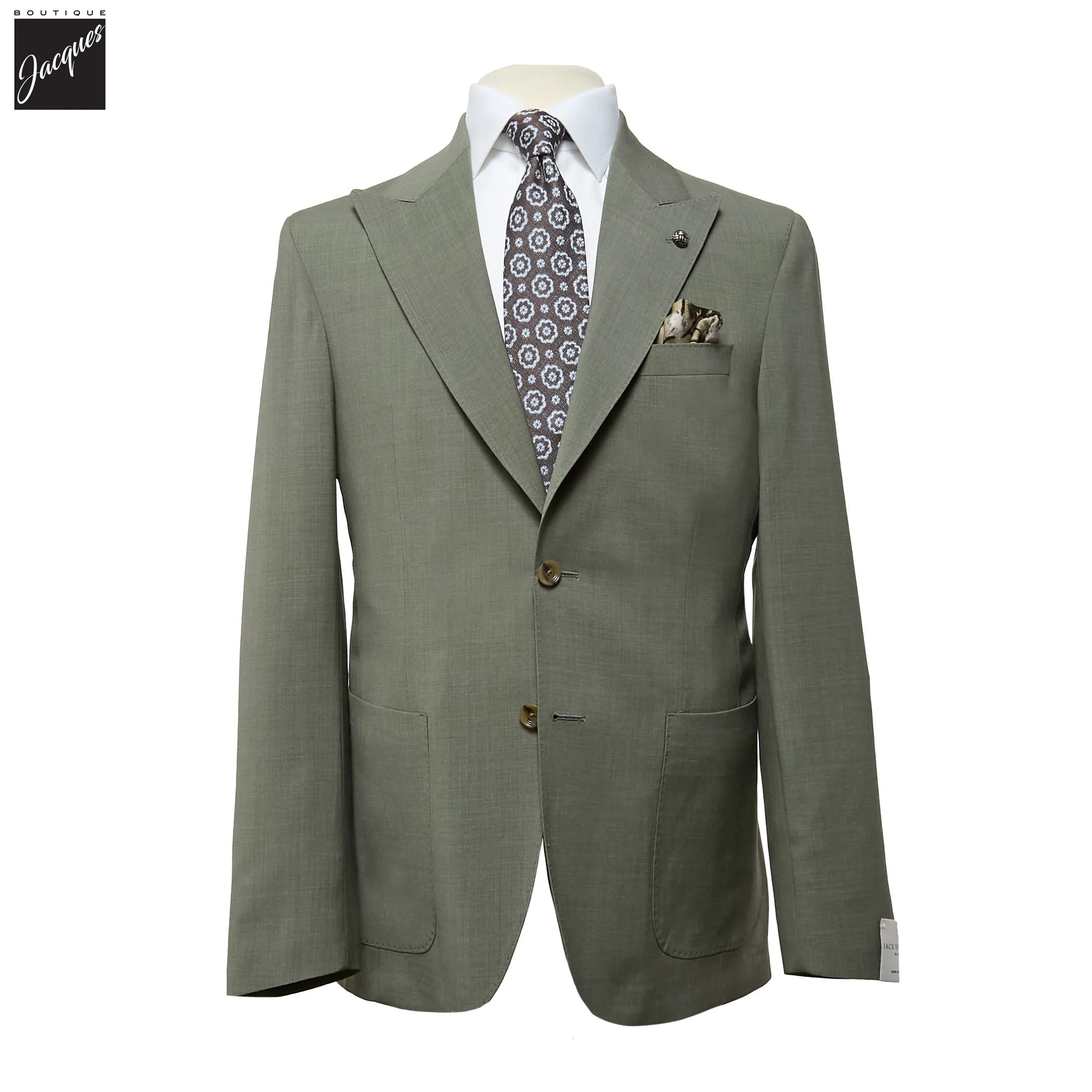 Sage Green Solid Wool-Stretch Marco Contemporary Fit Suit - Jack Victor