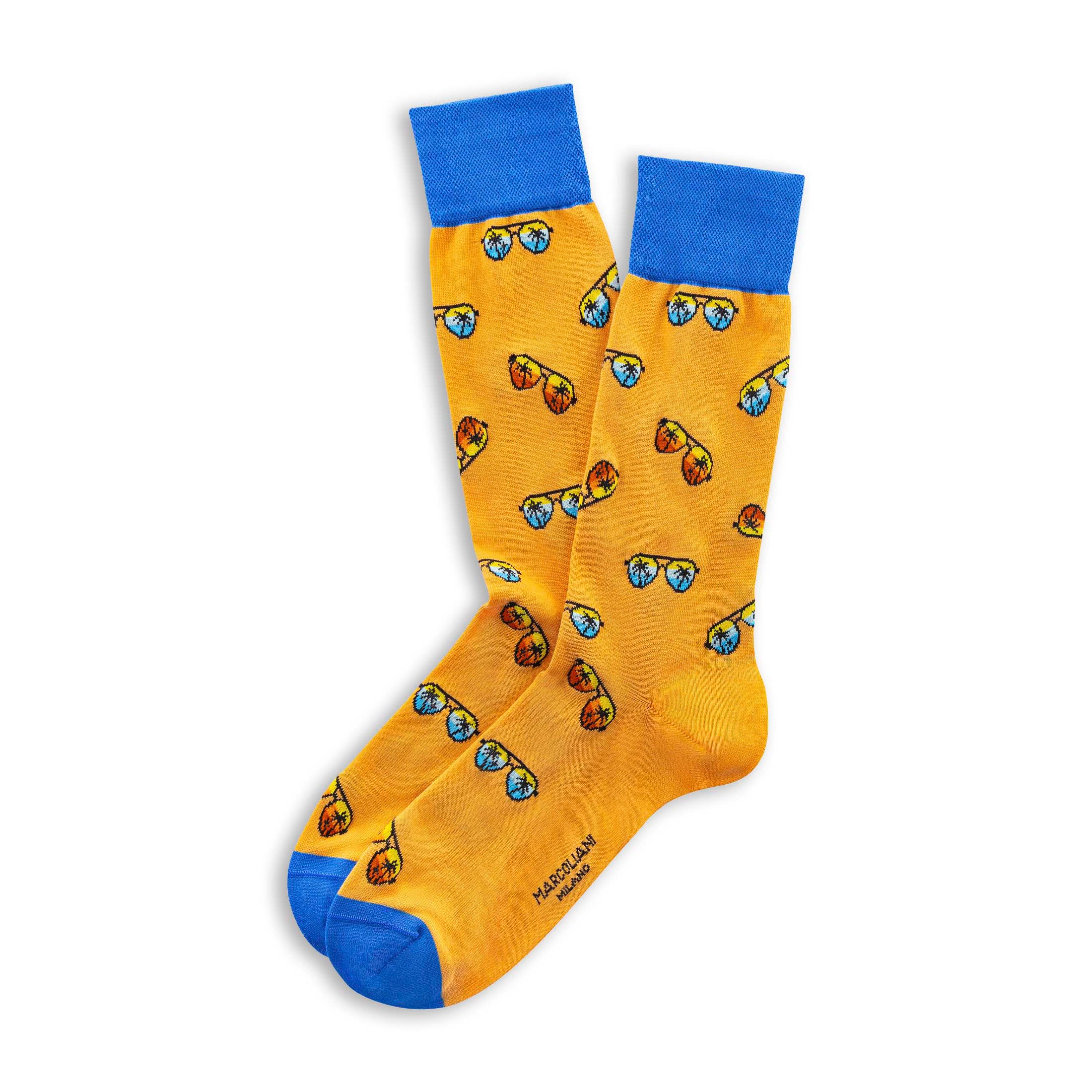Orange Sunglasses Motif Pima Cotton Mid-Calf Socks - Marcoliani