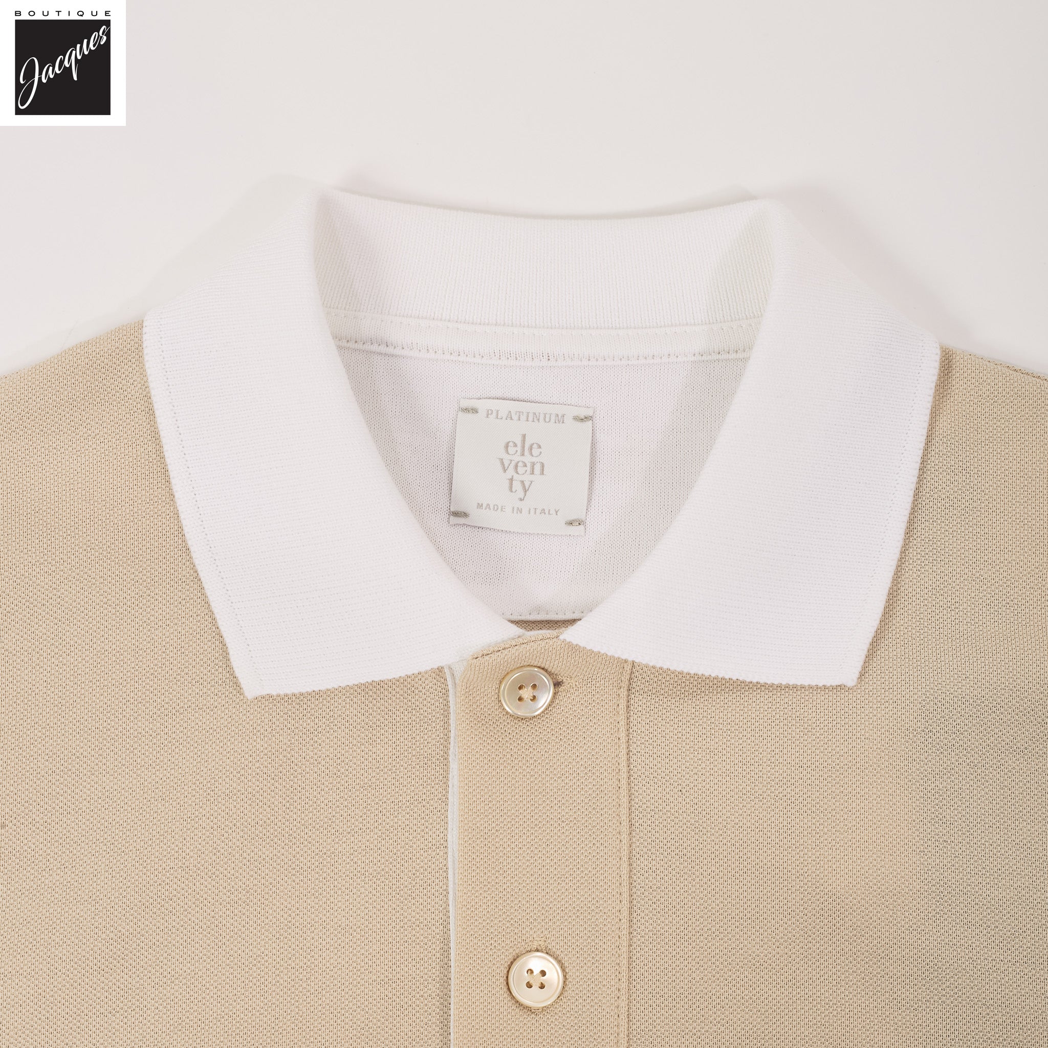 Sand Pique Cotton Polo Shirt with White Trims - ELEVENTY PLATINUM - Image 6