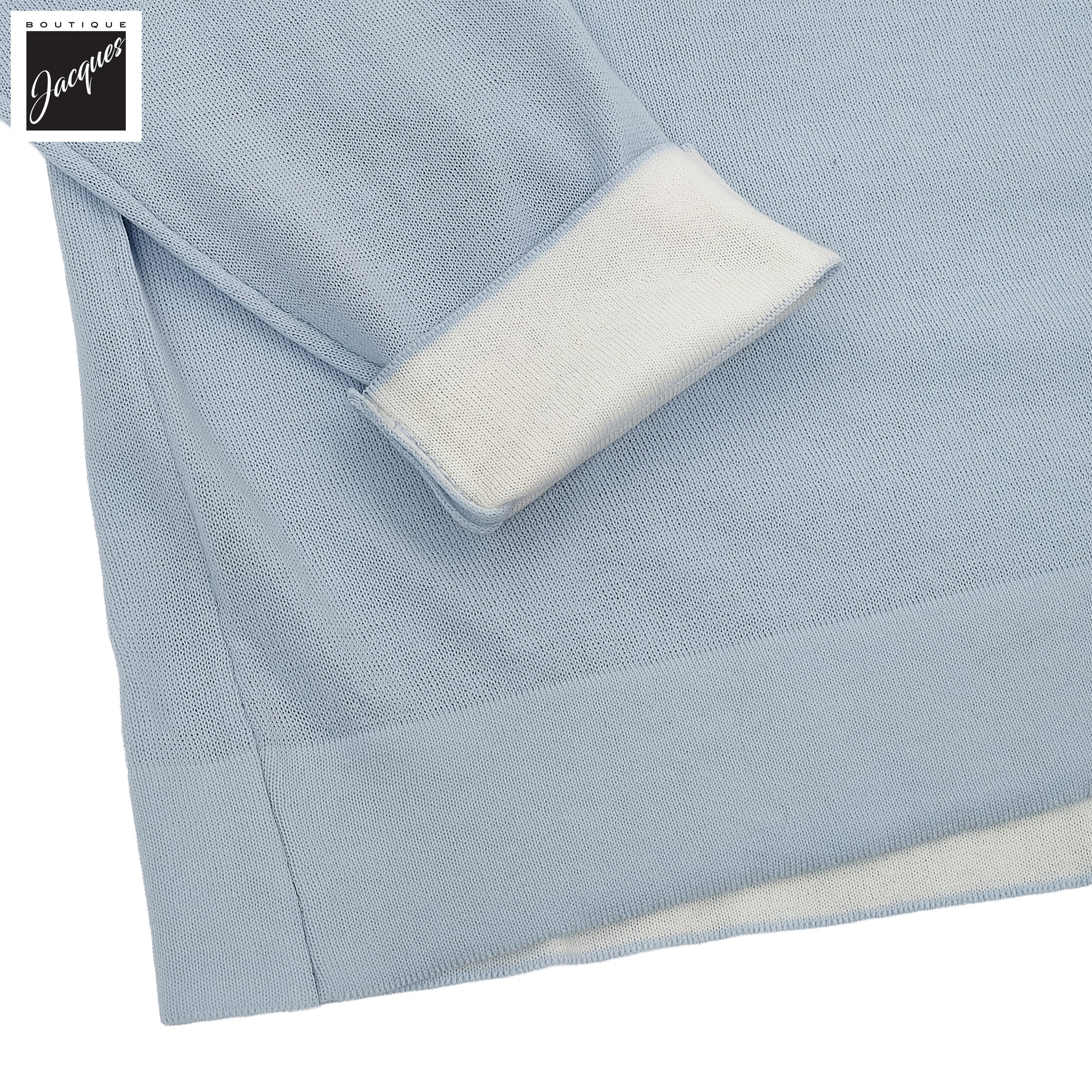 Sky Blue Knitted Cotton Long Sleeve Crew Neck - FRADI - Image 4