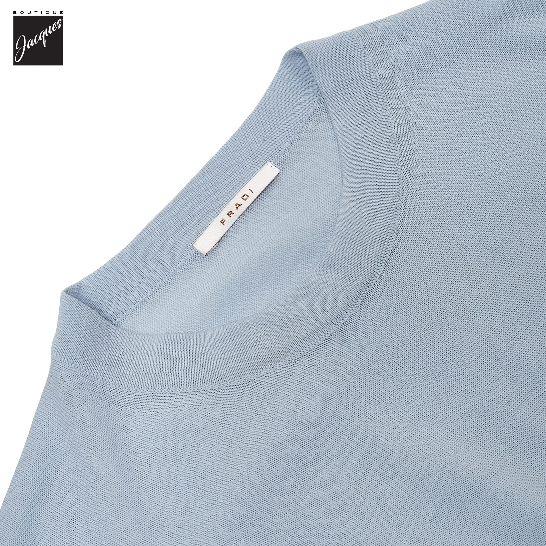 Sky Blue Knitted Cotton Long Sleeve Crew Neck - FRADI - Image 5