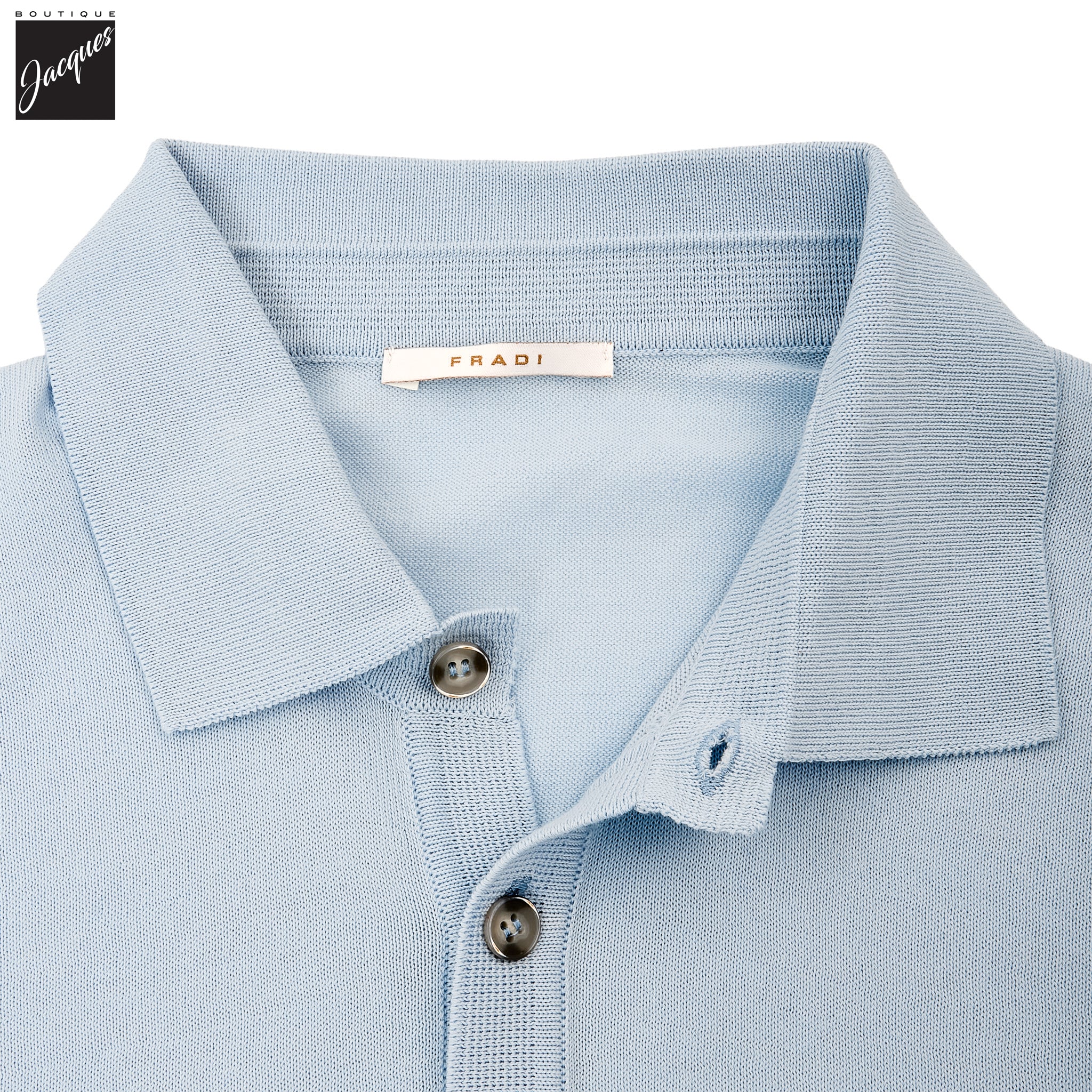 Sky Blue Knitted Cotton Short Sleeve Polo - FRADI - Image 3