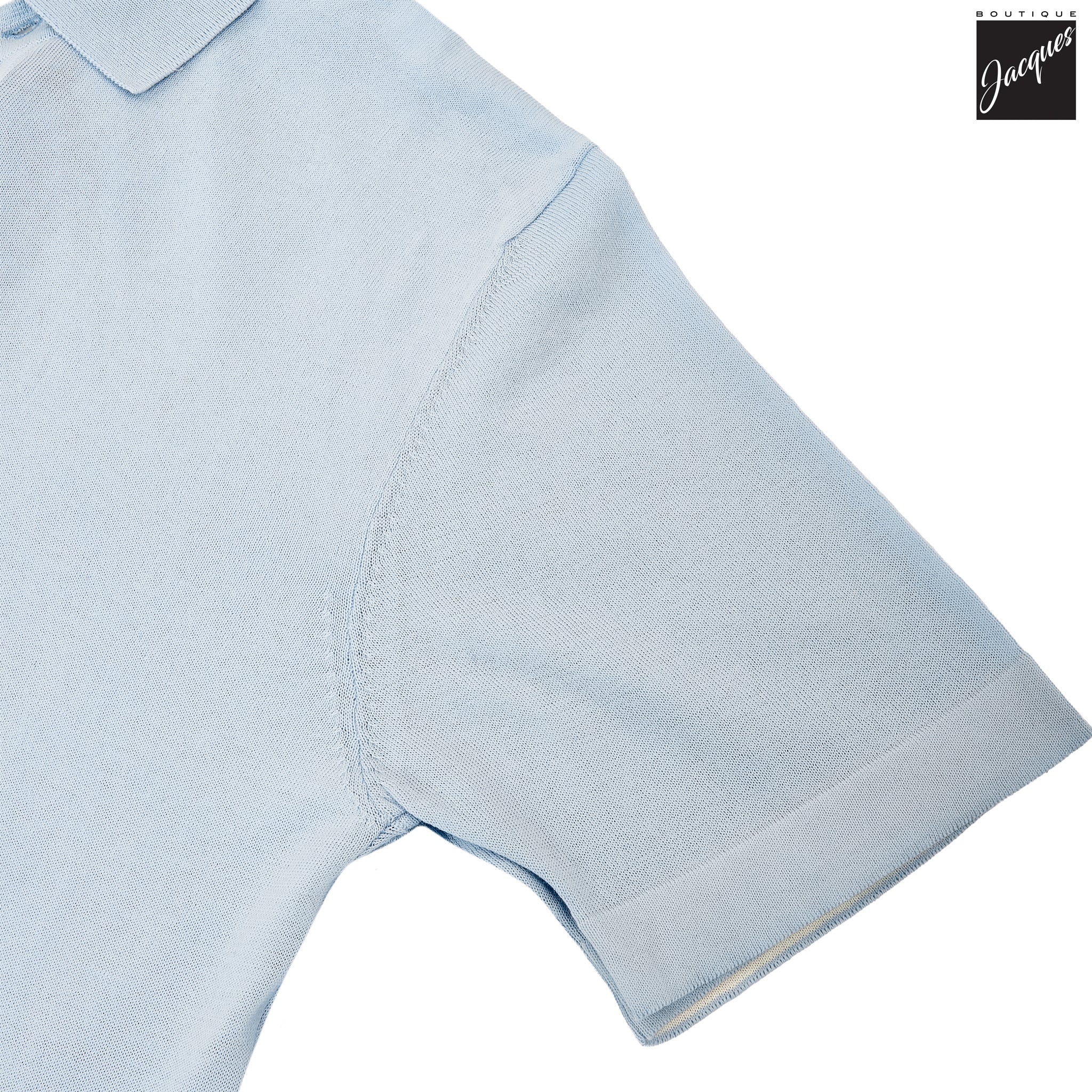 Sky Blue Knitted Cotton Short Sleeve Polo - FRADI - Image 4