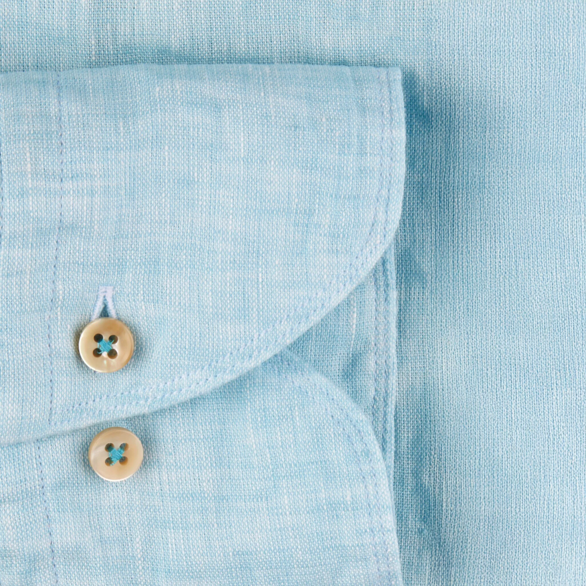 Sky Blue Linen Fitted Body Shirt - Stenströms - Image 3