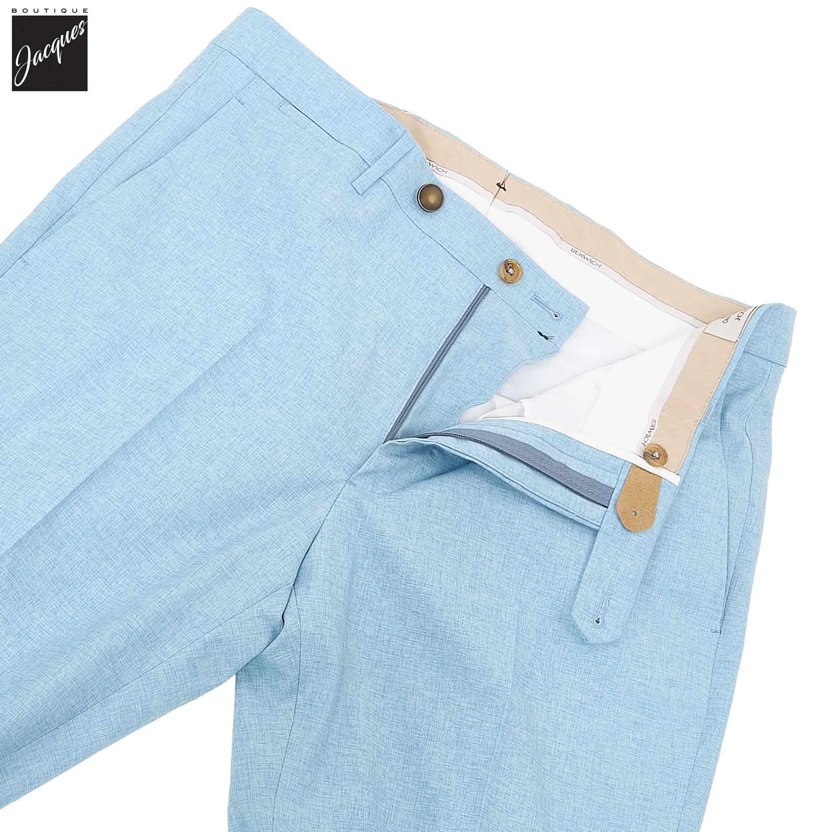 Sky Blue Wool/Cotton/Silk Micro-Effect Vulcano Trouser - Berwich - Image 4