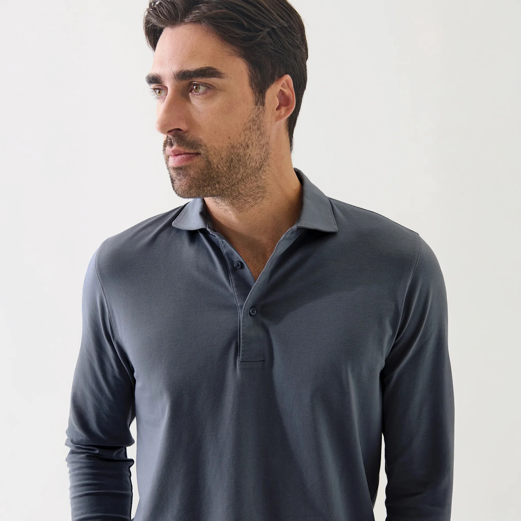 Slate Gray Long Sleeve Pima Polo - Patrick Assaraf - Image 2