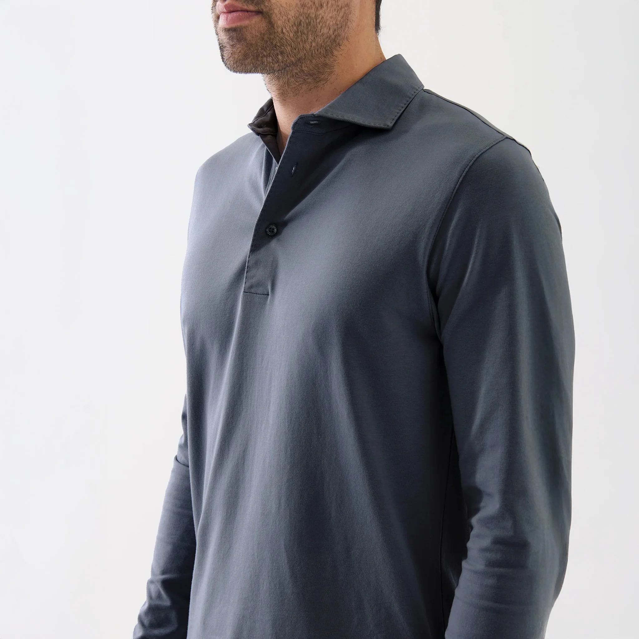 Slate Gray Long Sleeve Pima Polo - Patrick Assaraf - Image 3