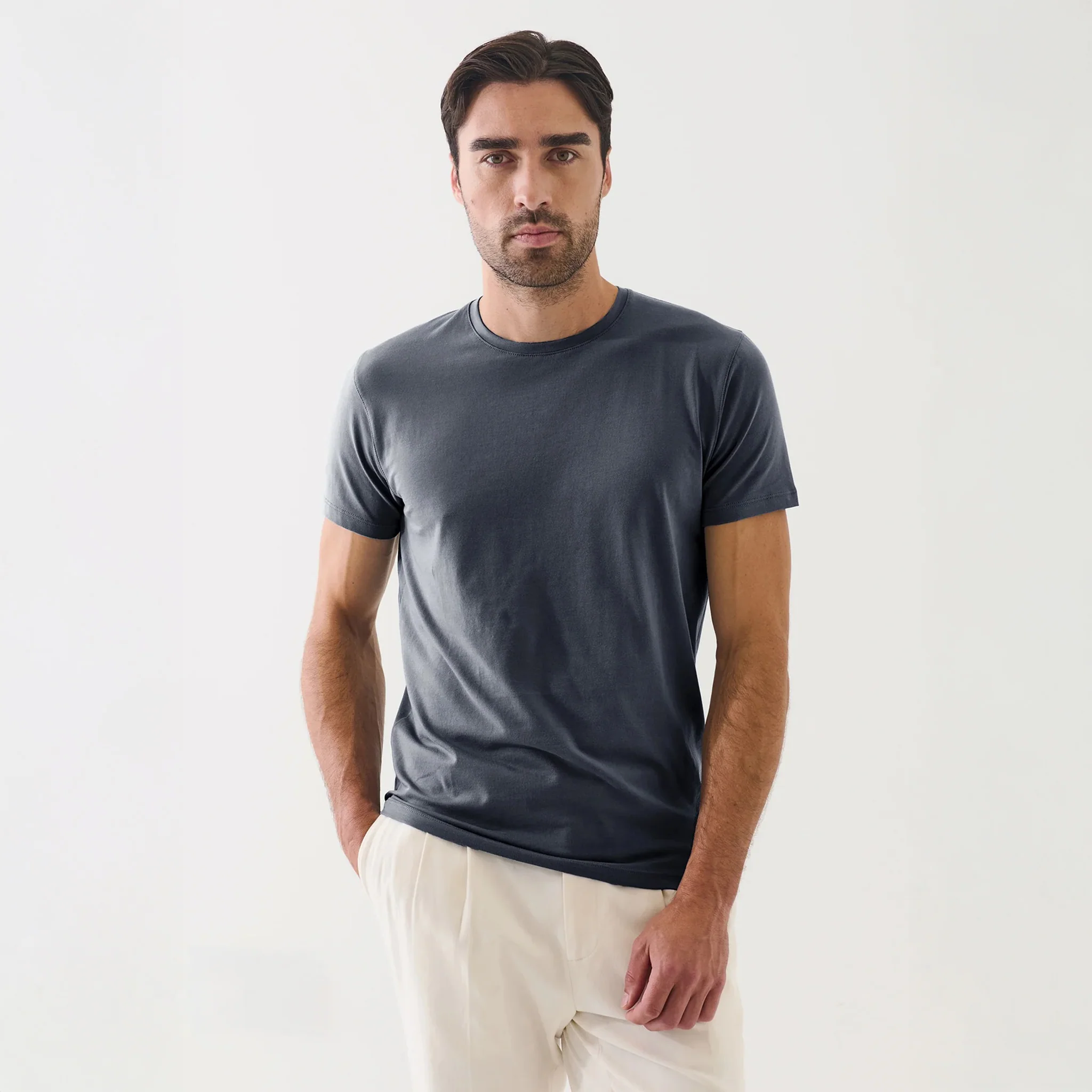 Slate Gray Pima Cotton Stretch Iconic T-Shirt - Patrick Assaraf - Image 2