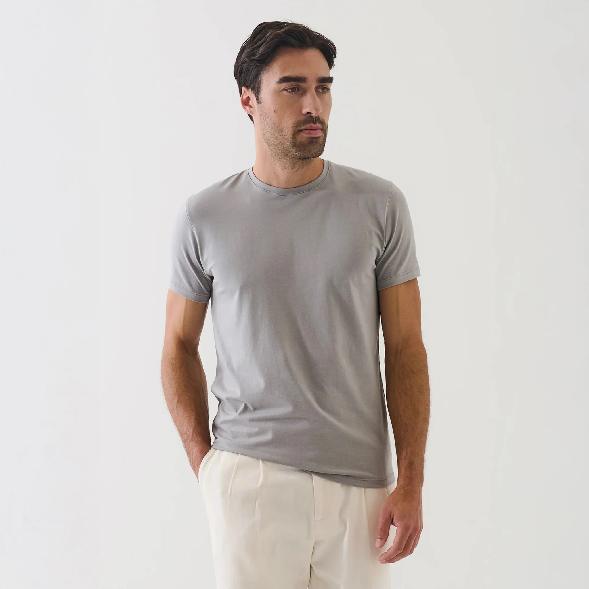 Smog Gray Pima Cotton Stretch Iconic T-Shirt - Patrick Assaraf - Image 3