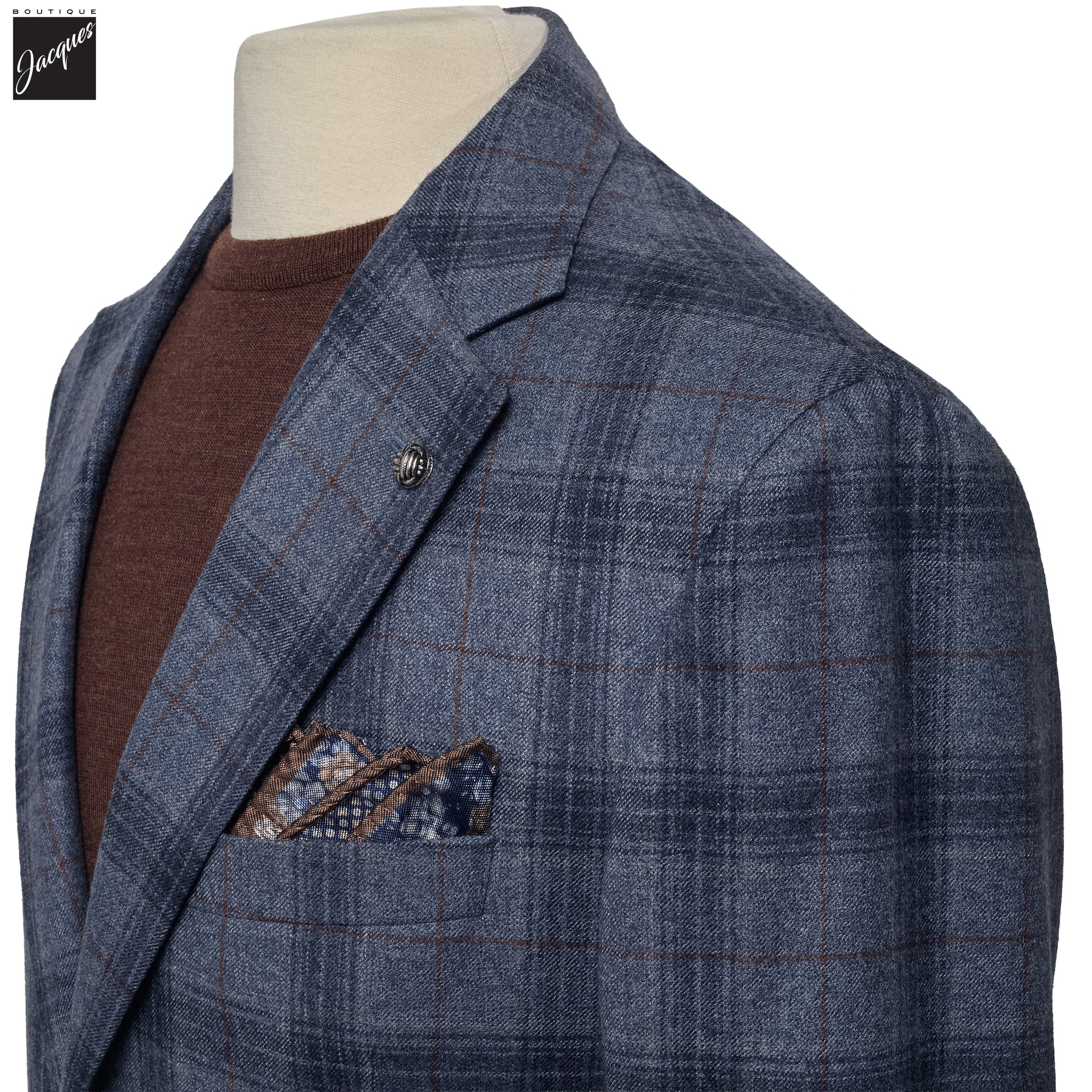 Steel Blue Plaid Wool Midland Contemporary Fit Sport Jacket - Jack Victor - Image 2