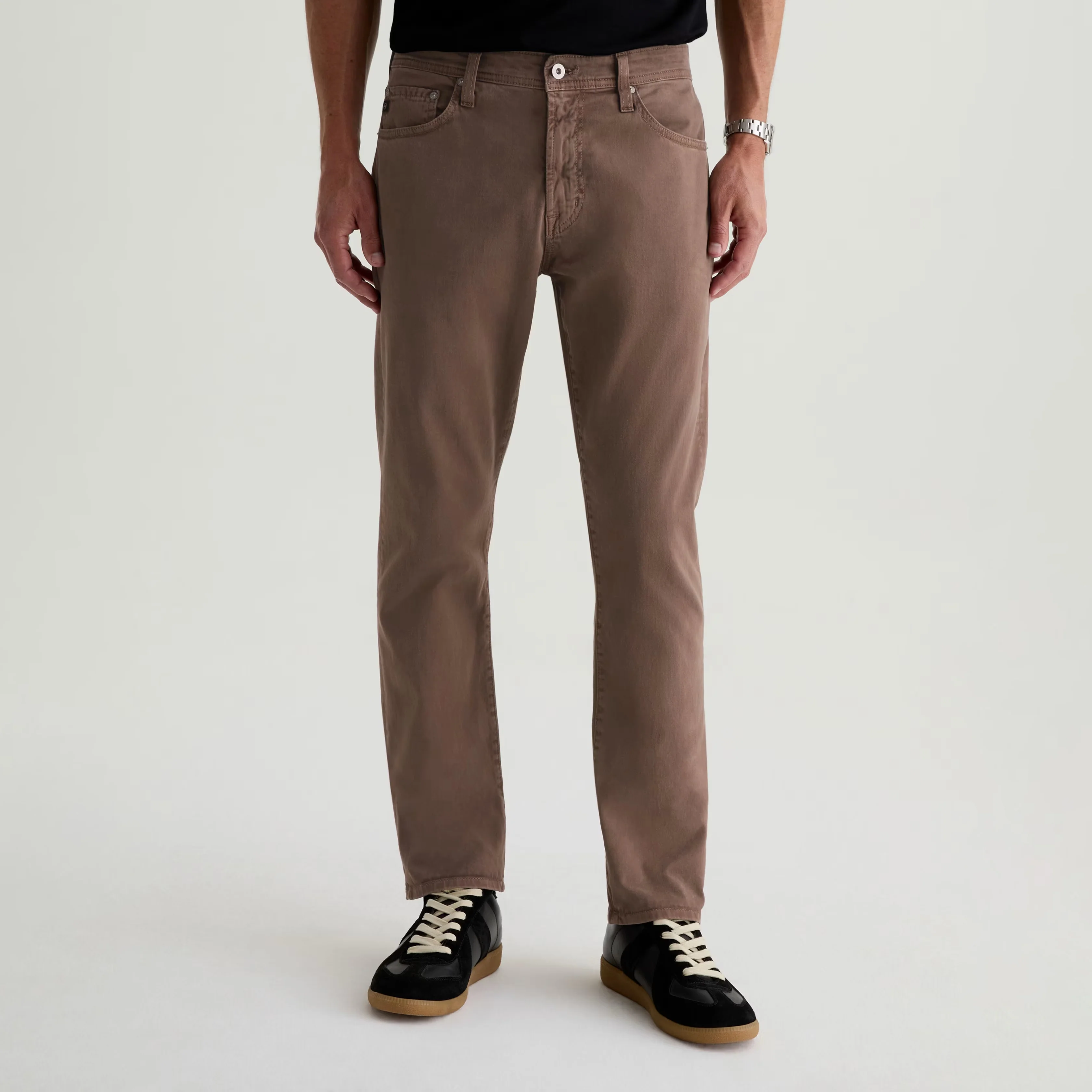 Sulfur Taupe Grey Sueded Everett Slim Straight Fit Pants - AG Jeans