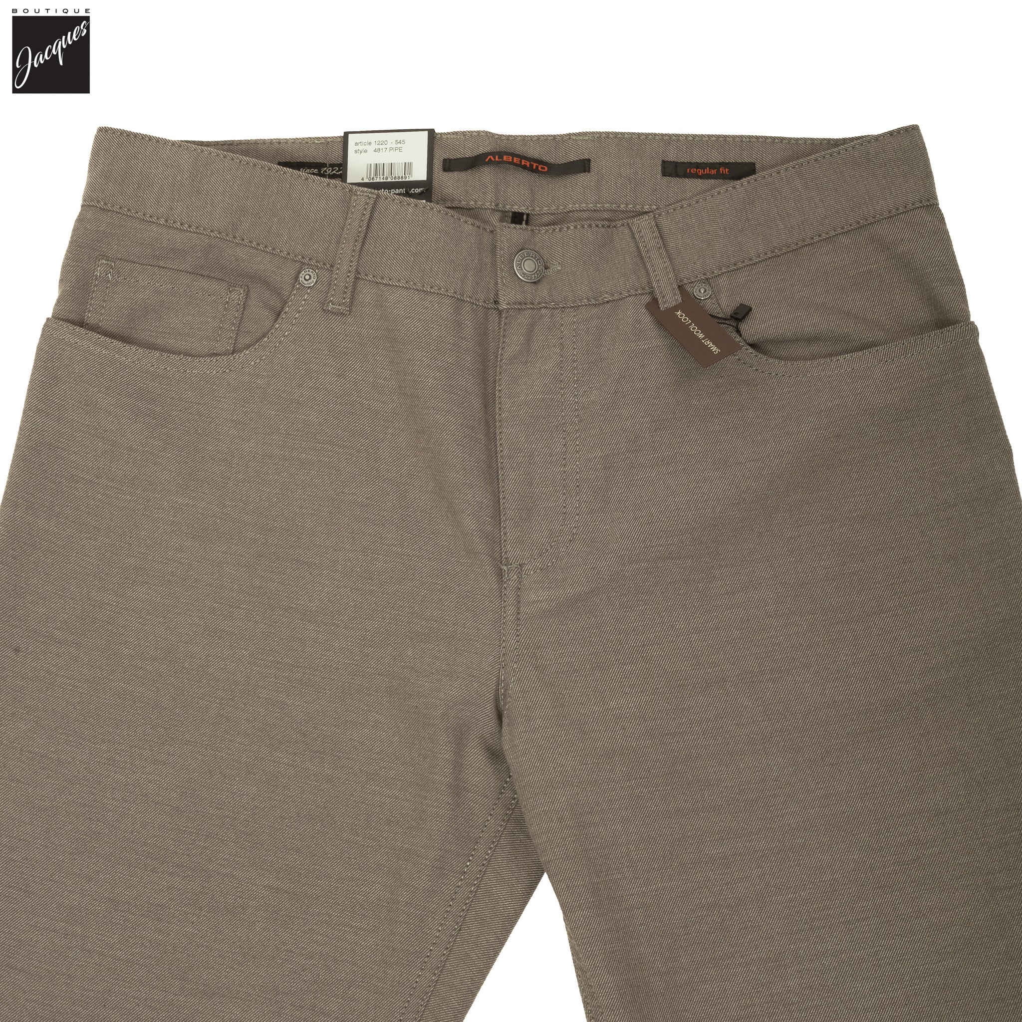 Tan Cotton Stretch Pipe Five Pocket Pants - ALBERTO - Image 3