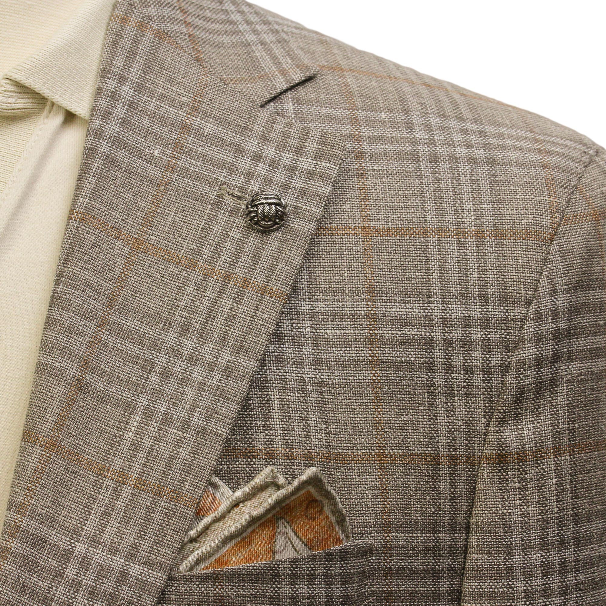 Taupe Check Loro Piana Wool/Silk/Linen Hampton Contemporary Fit Comfortwear Blazer - Jack Victor - Image 2