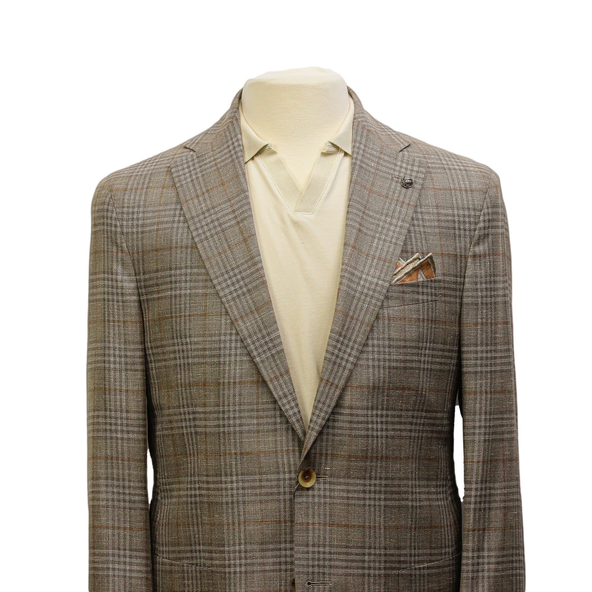 Taupe Check Loro Piana Wool/Silk/Linen Hampton Contemporary Fit Comfortwear Blazer - Jack Victor - Image 3