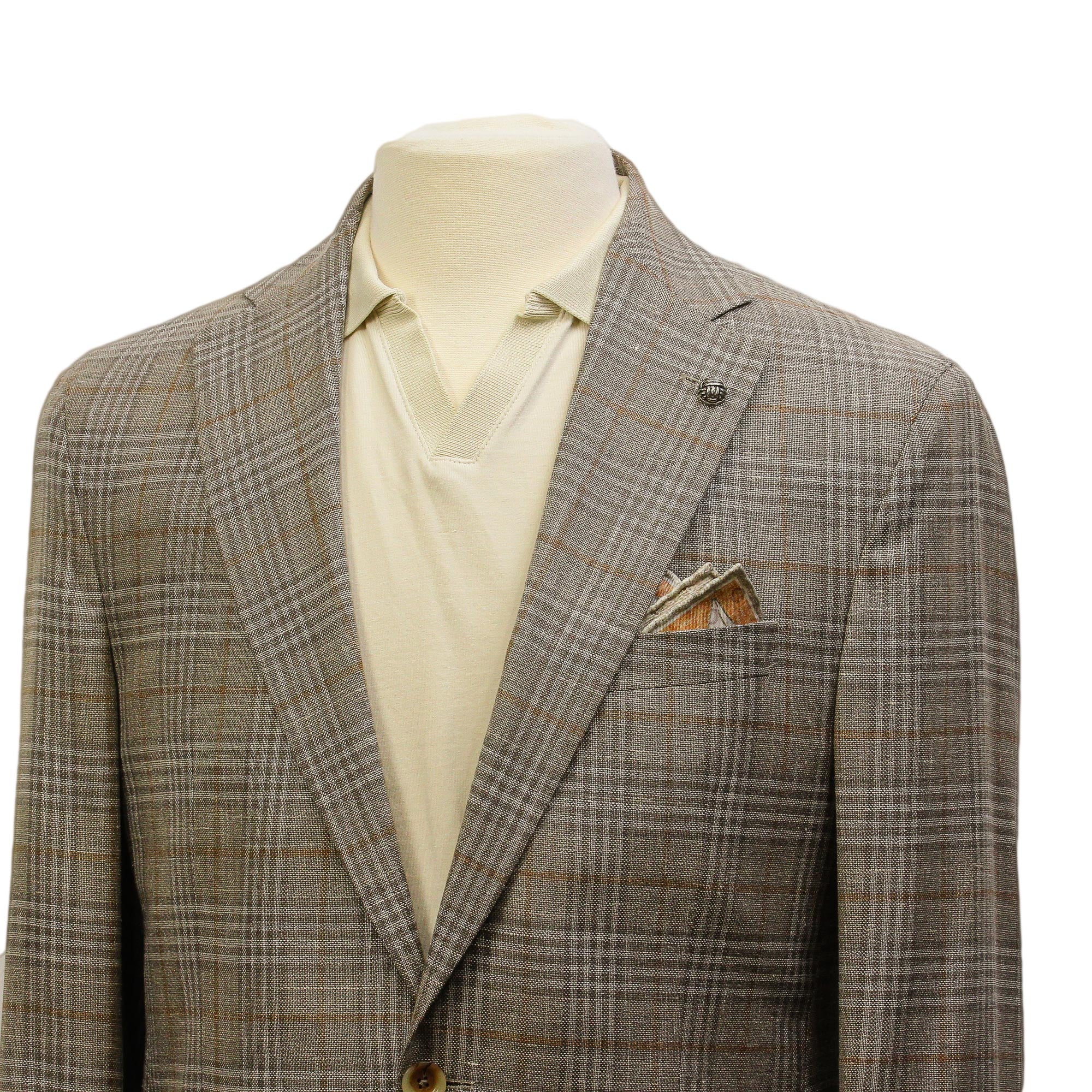 Taupe Check Loro Piana Wool/Silk/Linen Hampton Contemporary Fit Comfortwear Blazer - Jack Victor - Image 6