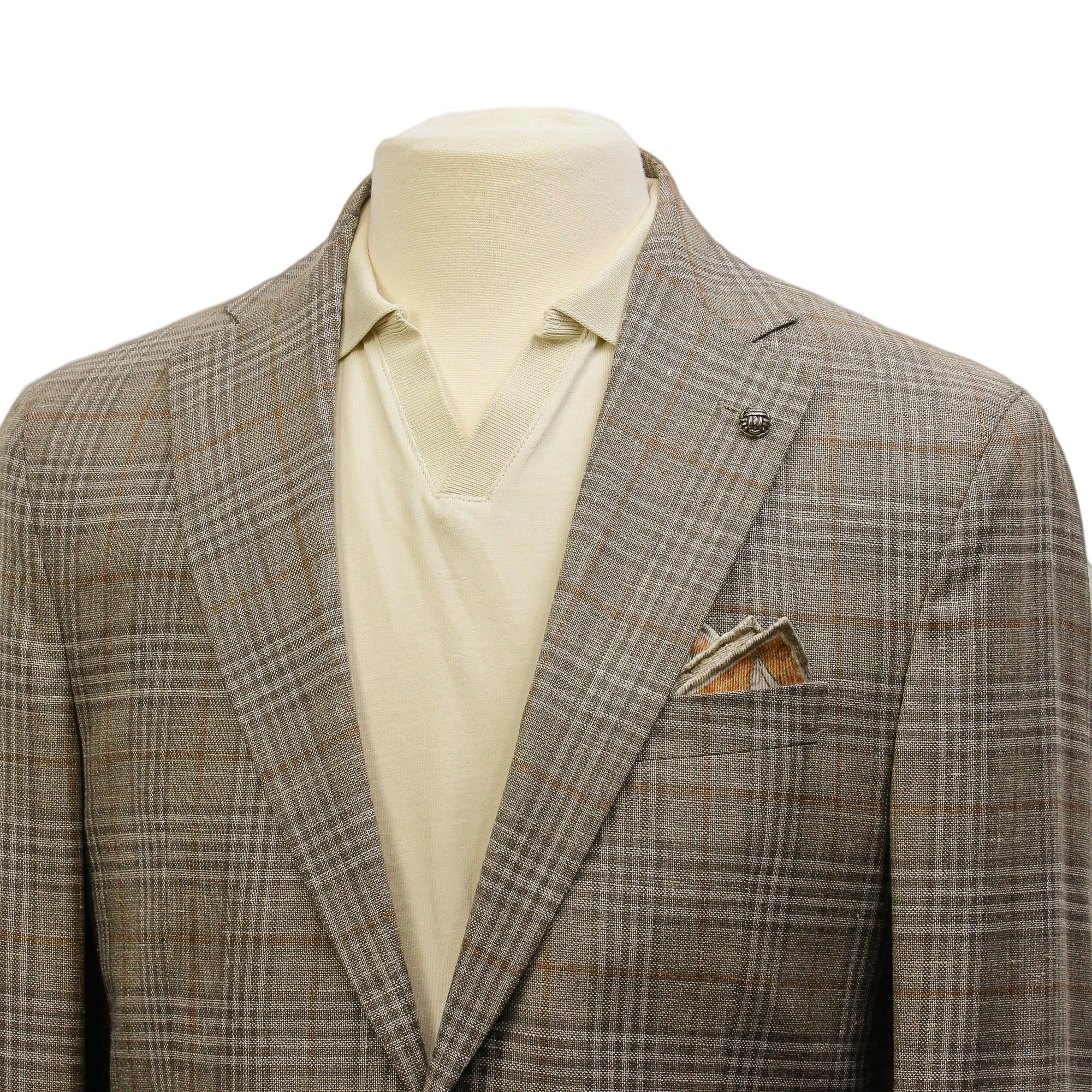 Taupe Check Loro Piana Wool/Silk/Linen Hampton Contemporary Fit Comfortwear Blazer - Jack Victor - Image 8