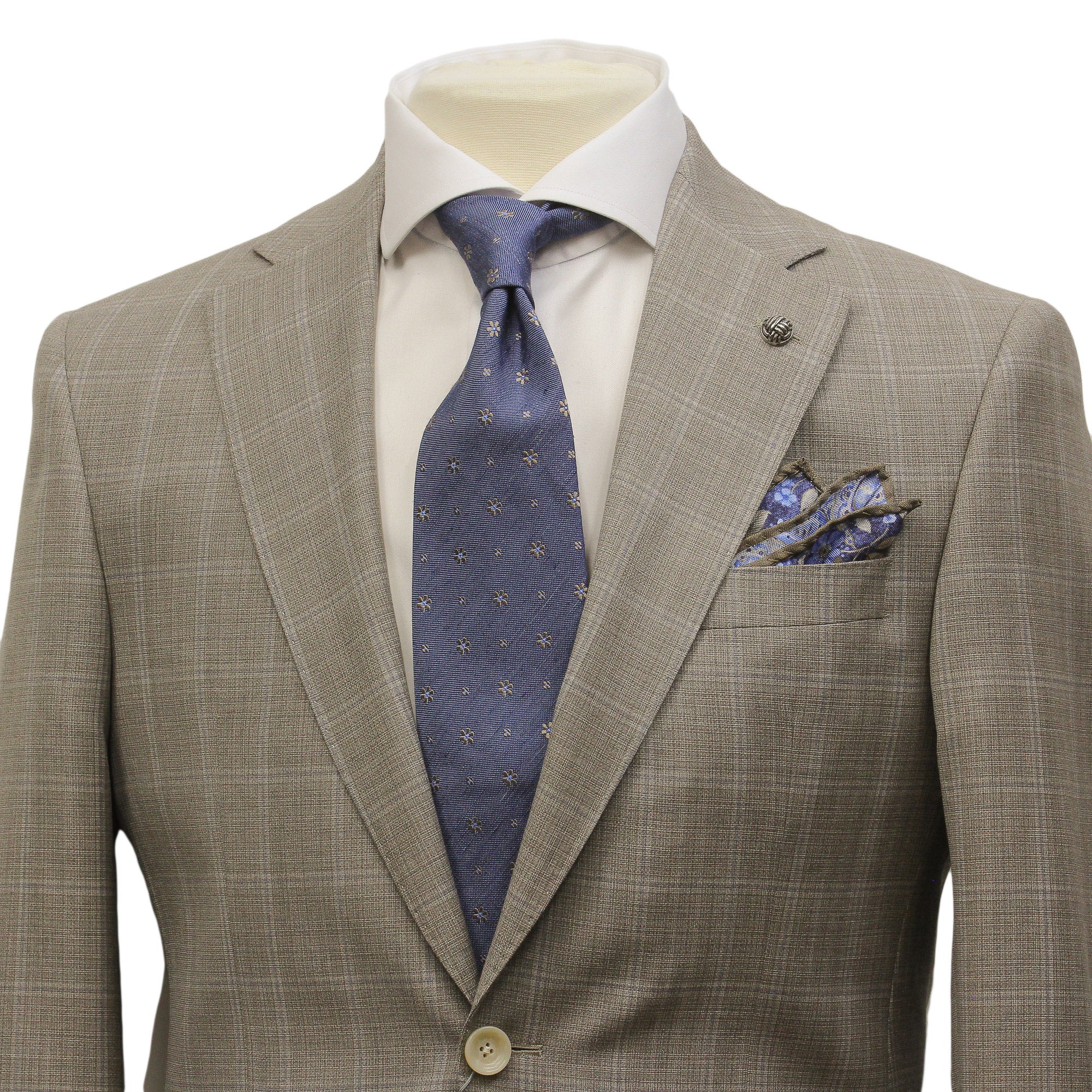 Taupe Windowpane Check Esprit Modern Fit Super 130s Wool Suit - Jack Victor - Image 2