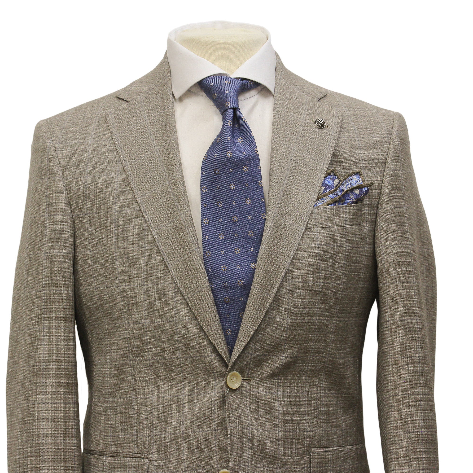 Taupe Windowpane Check Esprit Modern Fit Super 130s Wool Suit - Jack Victor - Image 3