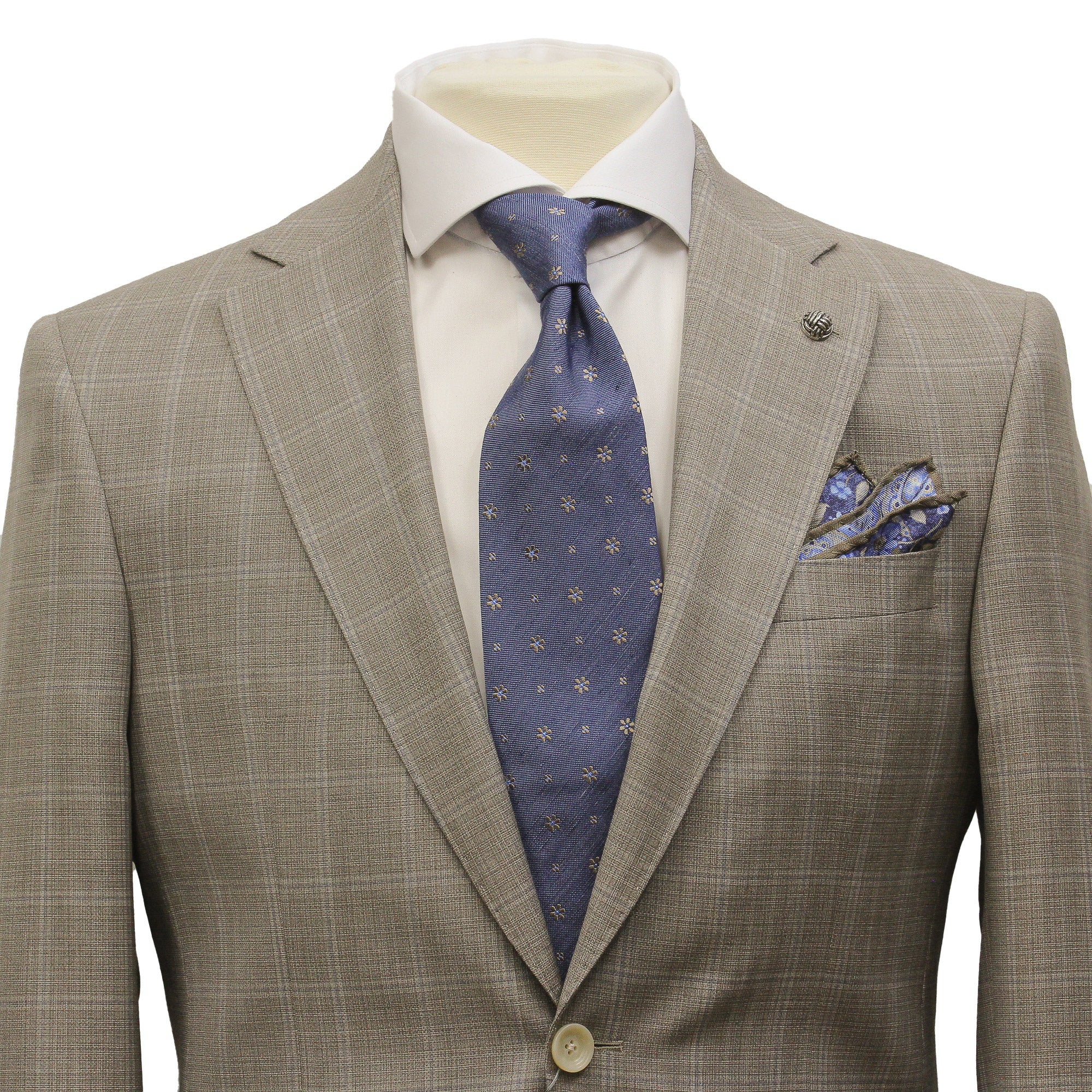 Taupe Windowpane Check Esprit Modern Fit Super 130s Wool Suit - Jack Victor - Image 4