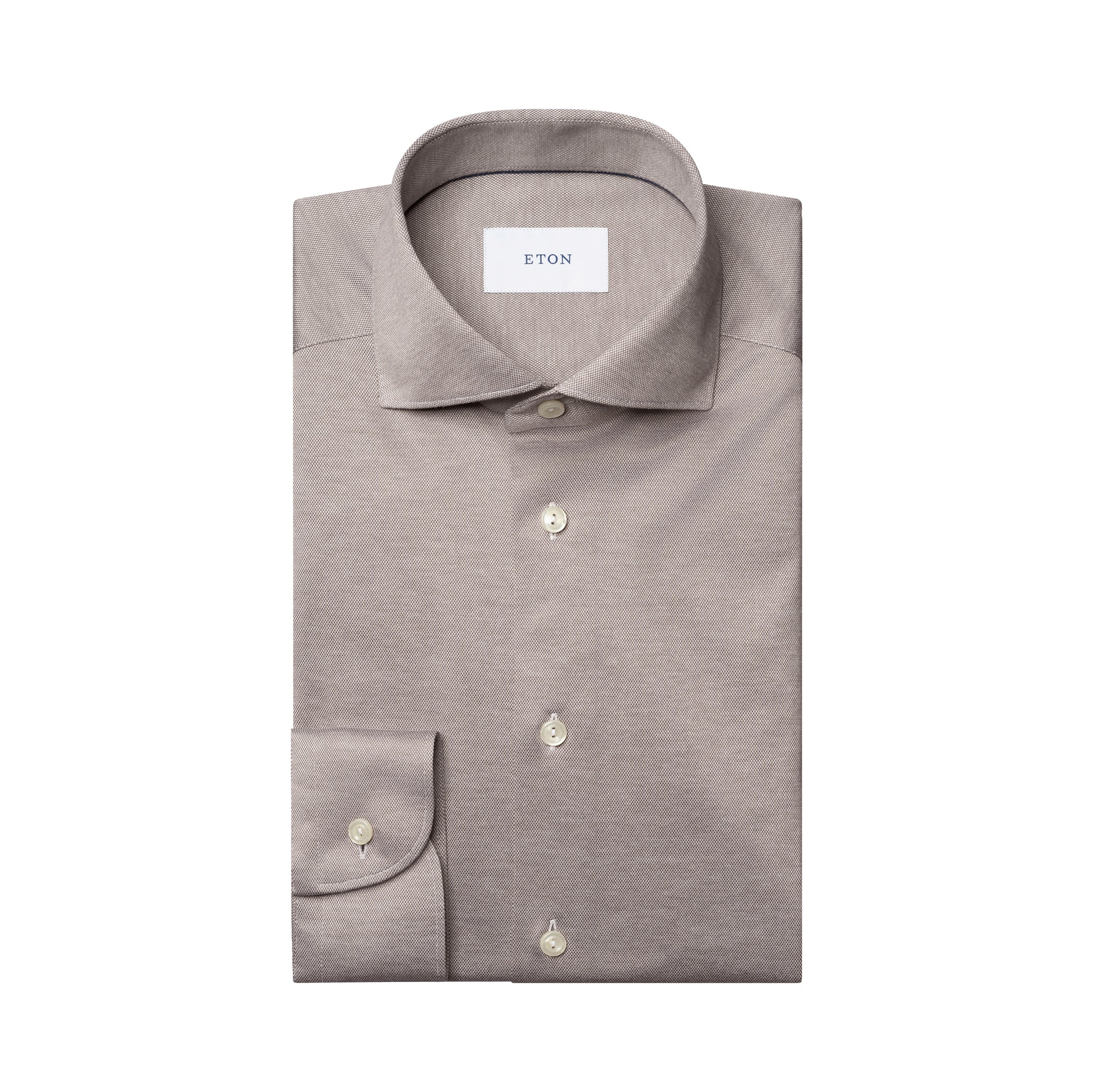 Taupe Filo Di Scozia Knitted Cotton Slim Fit Casual Shirt - ETON