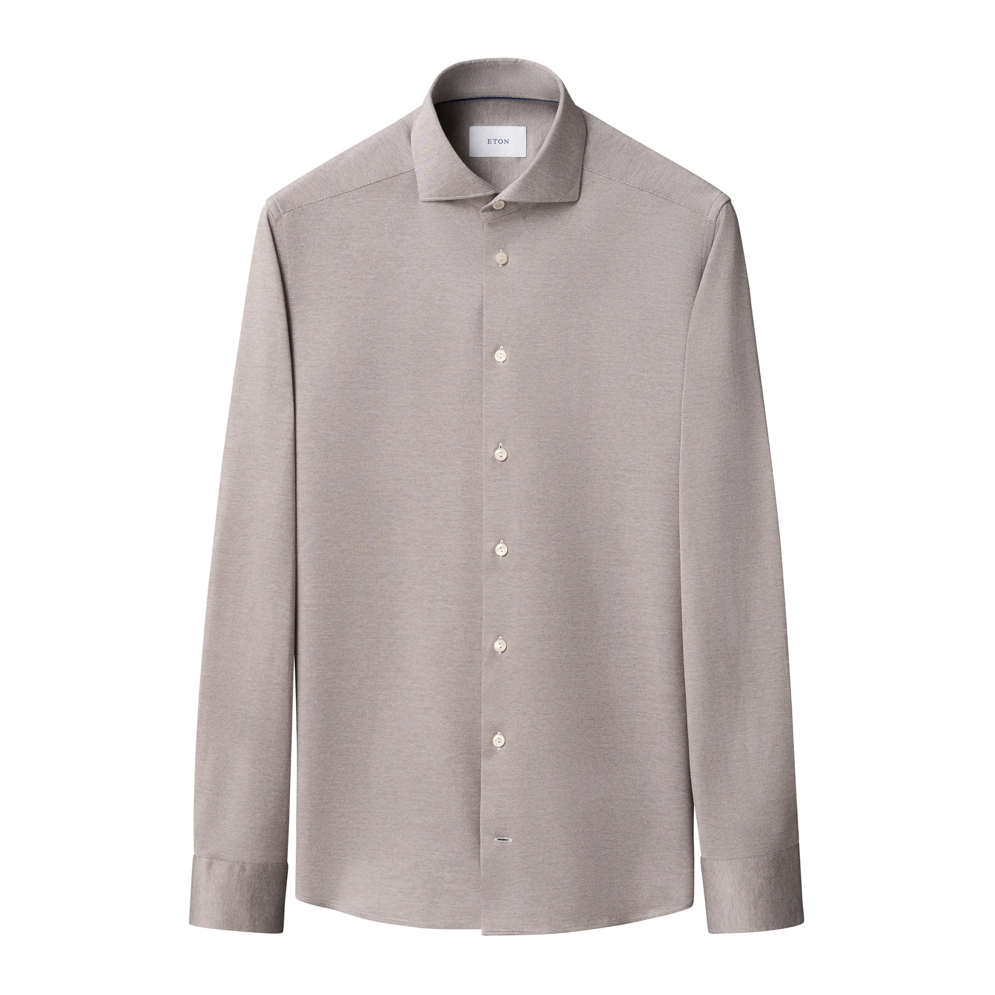 Taupe Filo Di Scozia Knitted Cotton Slim Fit Casual Shirt - ETON - Image 2