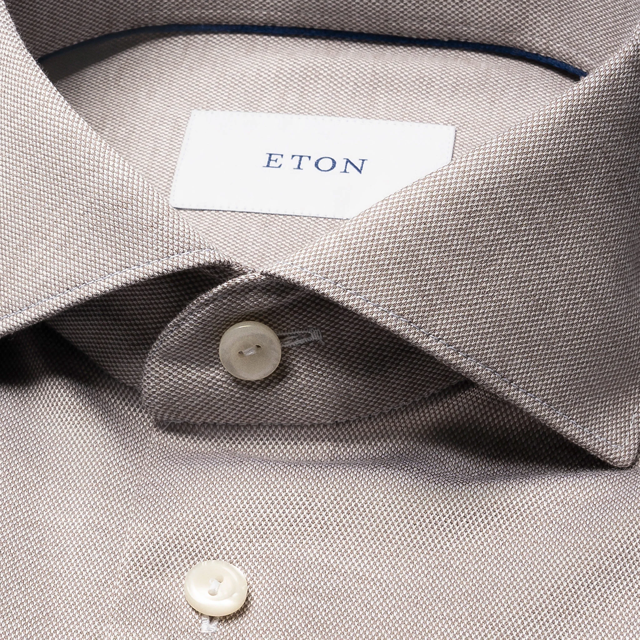 Taupe Filo Di Scozia Knitted Cotton Slim Fit Casual Shirt - ETON - Image 4