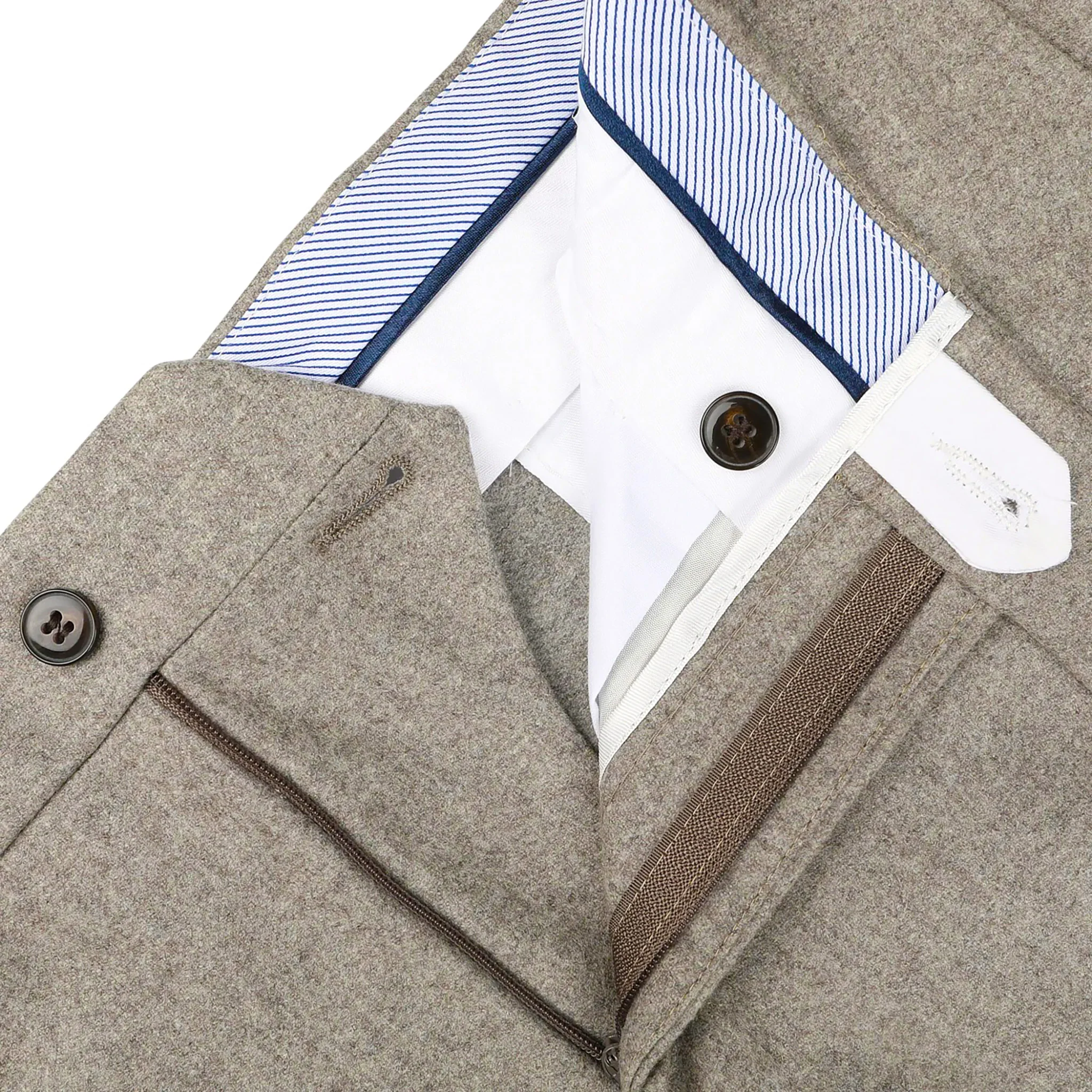Taupe Flannel Vitale Barberis Contemporary Fit Wool Dress Pant - Luigi Bianchi - Image 5