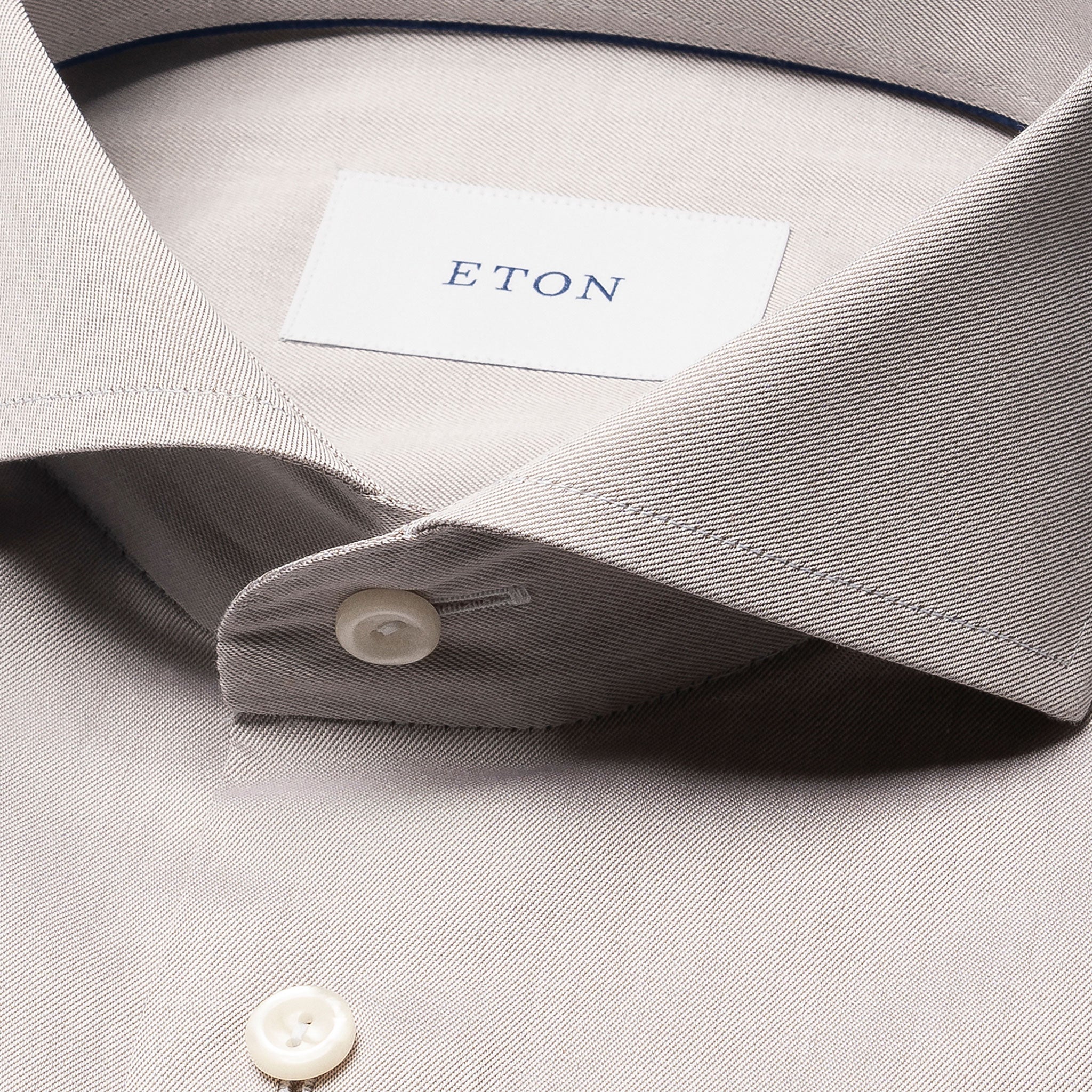 Taupe Solid Signature Twill Slim Fit Dress Shirt - ETON - Image 2