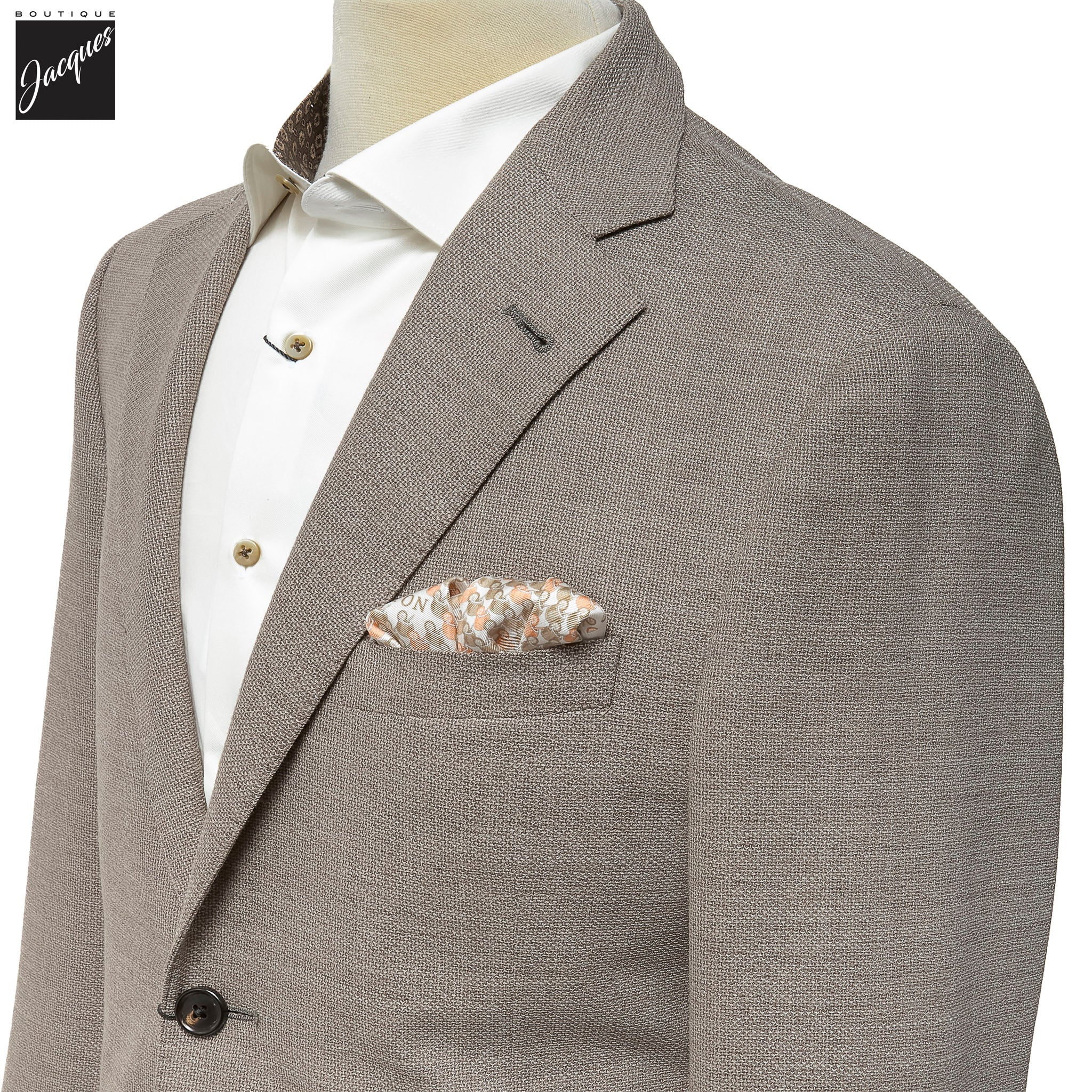 Taupe Textured Hopsack Wool-Stretch Modern Fit Sport Coat - Corneliani - Image 2