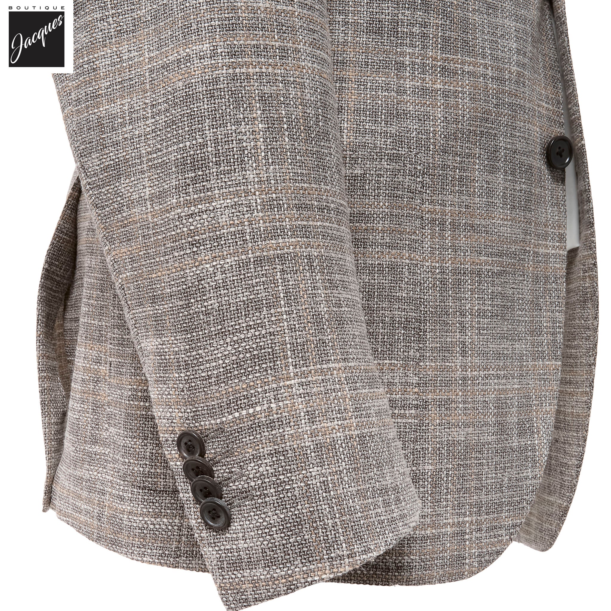 Taupe/Beige Overcheck Wool-Silk Blend Modern Fit Sport Coat - Corneliani - Image 3