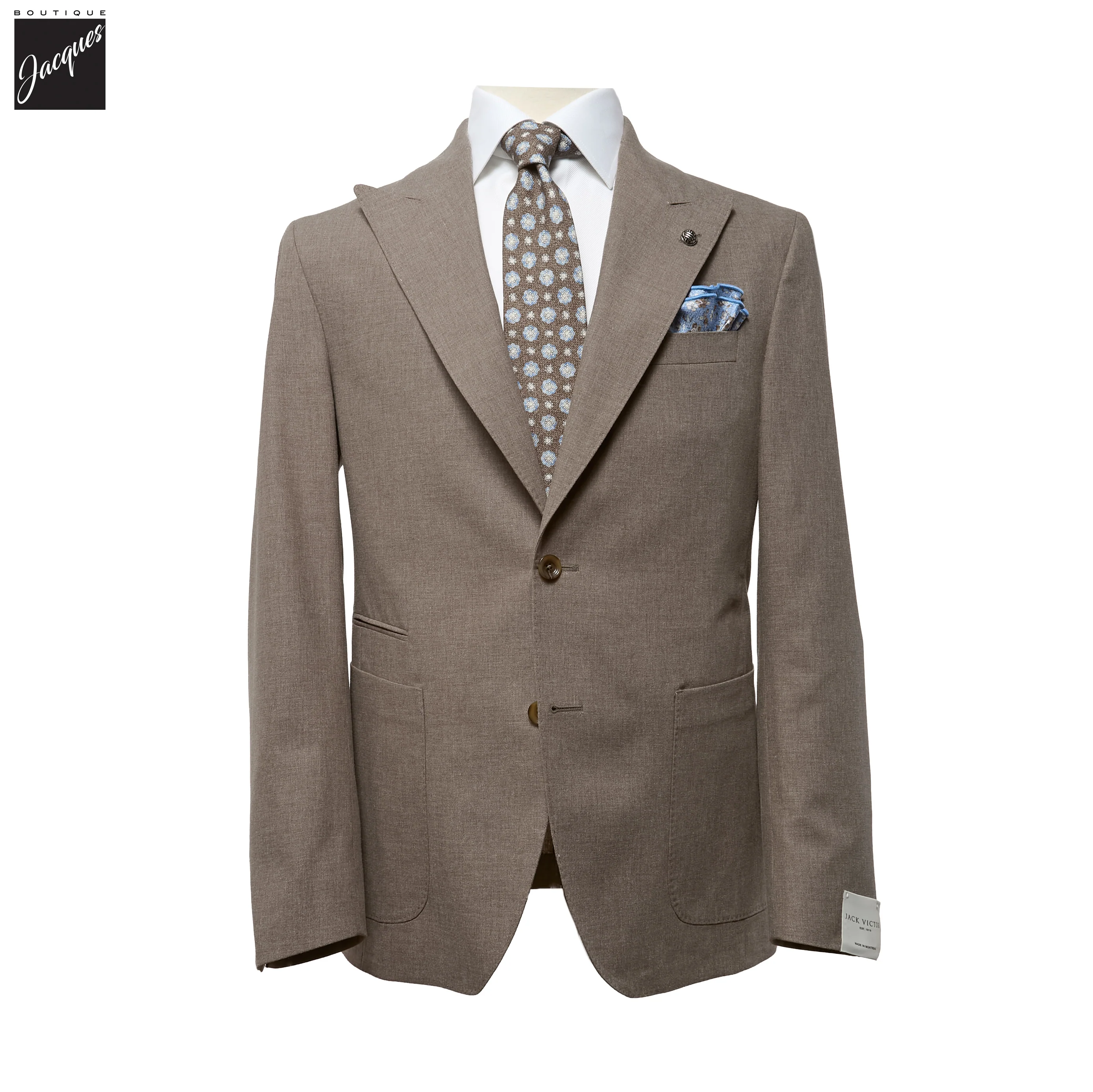 Taupe Wool/Cotton/Silk Peak Lapel Ivan Contemporary Fit Suit - Jack Victor
