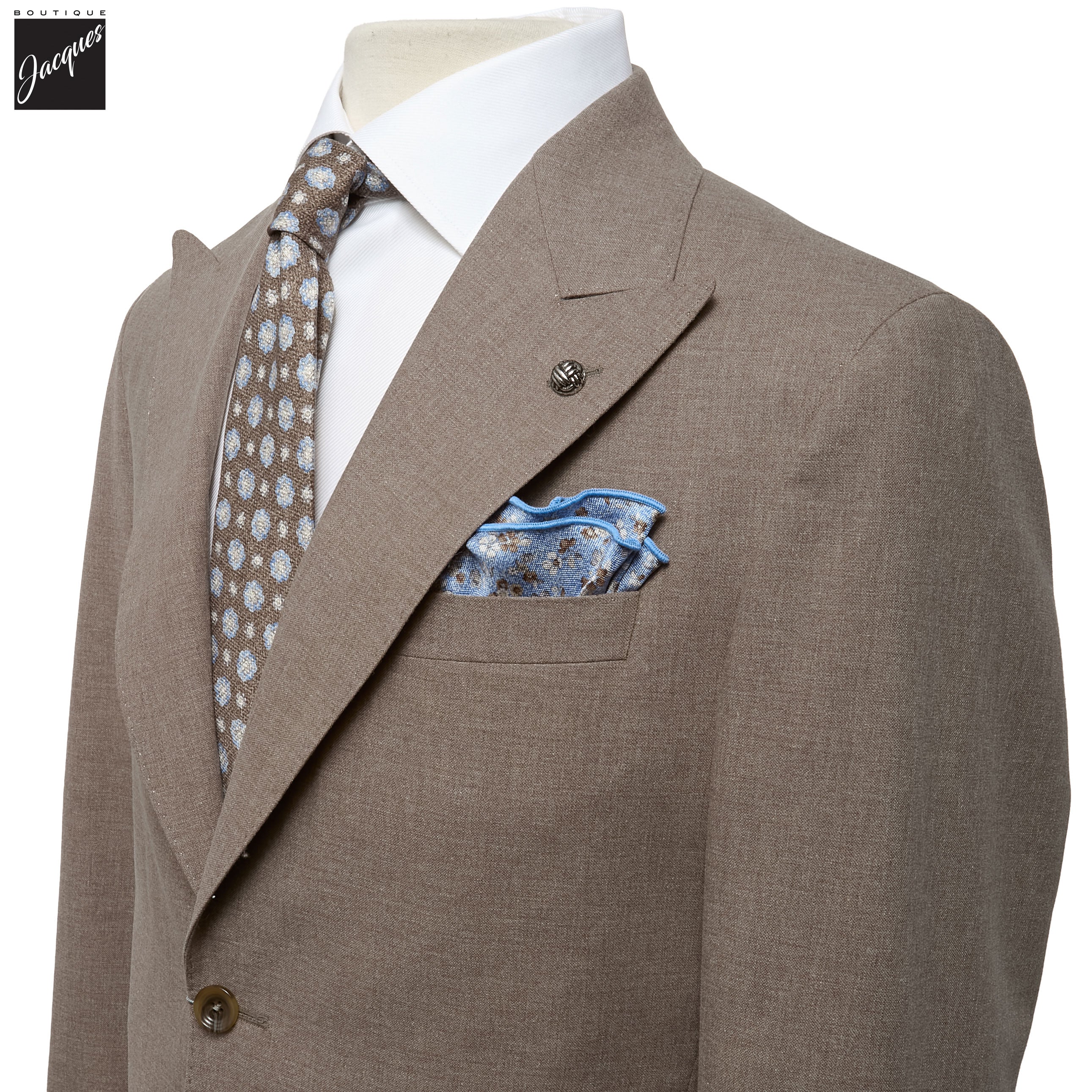 Taupe Wool/Cotton/Silk Peak Lapel Ivan Contemporary Fit Suit - Jack Victor - Image 2
