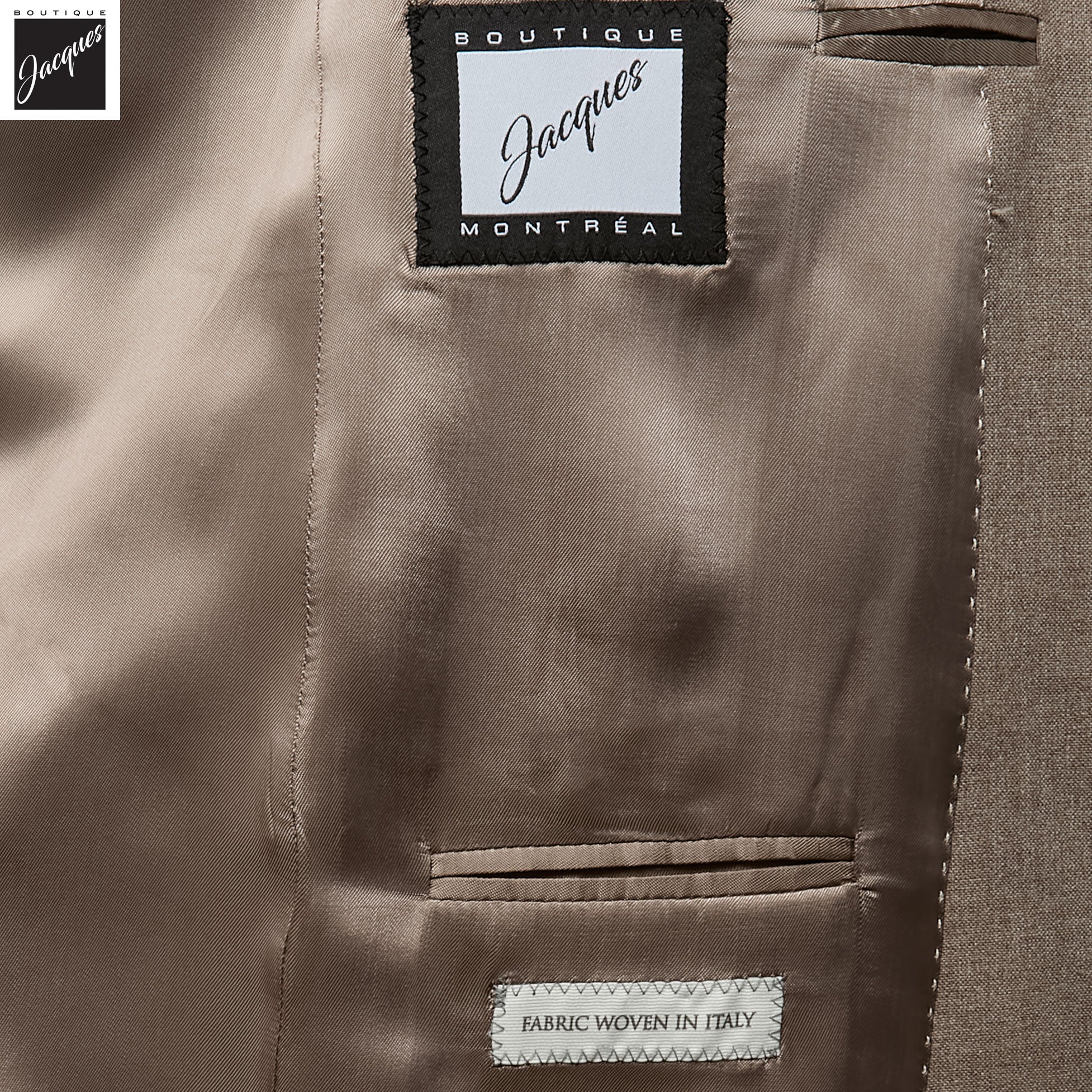 Taupe Wool/Cotton/Silk Peak Lapel Ivan Contemporary Fit Suit - Jack Victor - Image 4